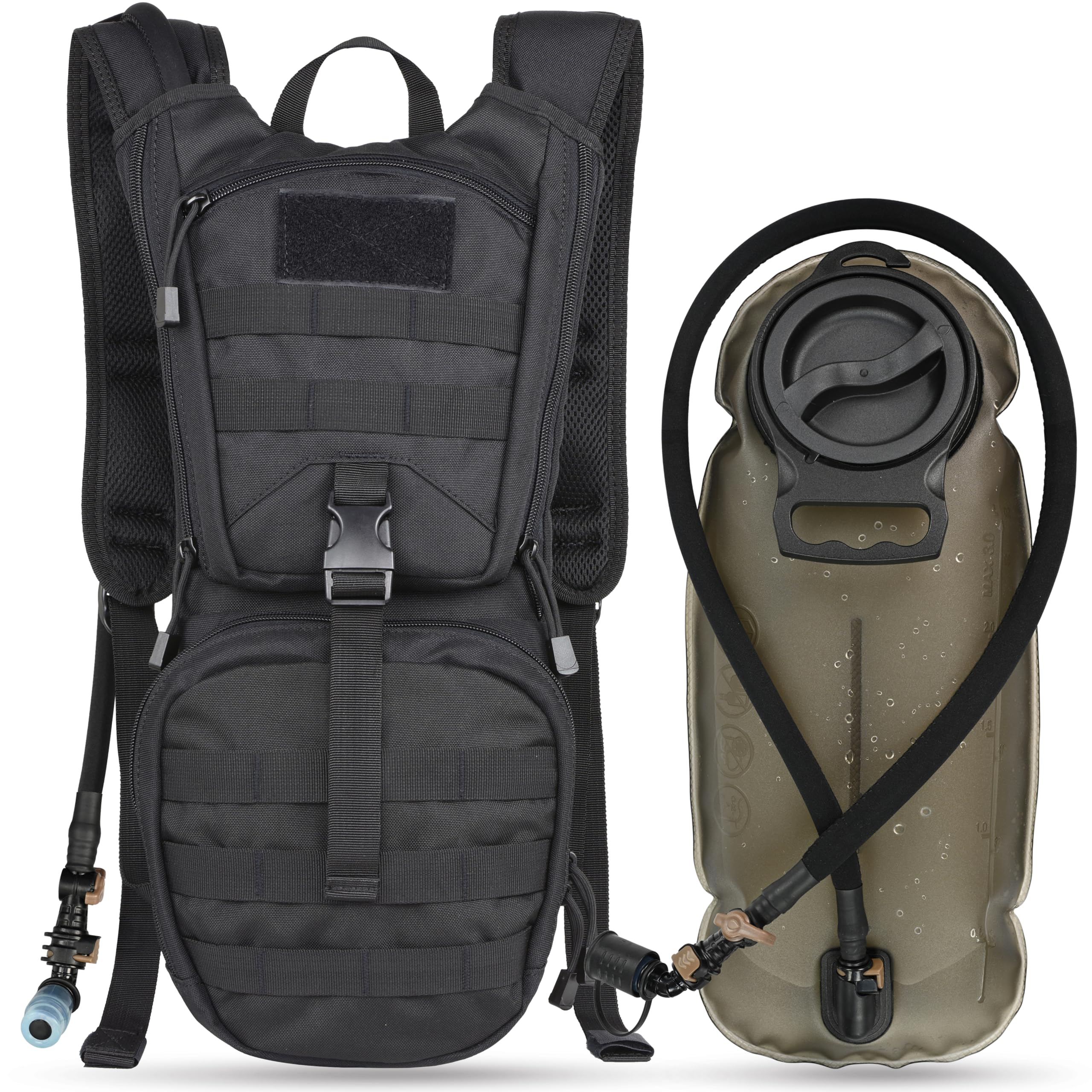 MARCHWAY Tactical Molle Hydration Pack Backpack with 3L TPU Water Bladder, Military Daypack for Cycling, Hiking, Running, Climbing, Hunting, Biking (Black)