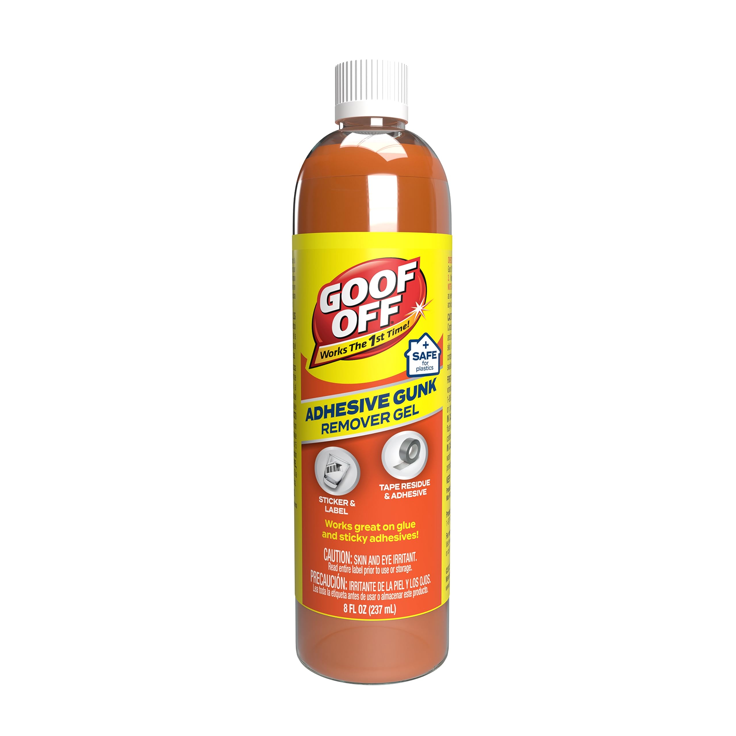 Goof Off Adhesive Gunk Remover, 8 fl. oz., Removes Stickers, Glue, Labels, Tape Residue and Adhesive, Ideal for Hard Surfaces Like Metal, Glass and Non-Acrylic Plastic