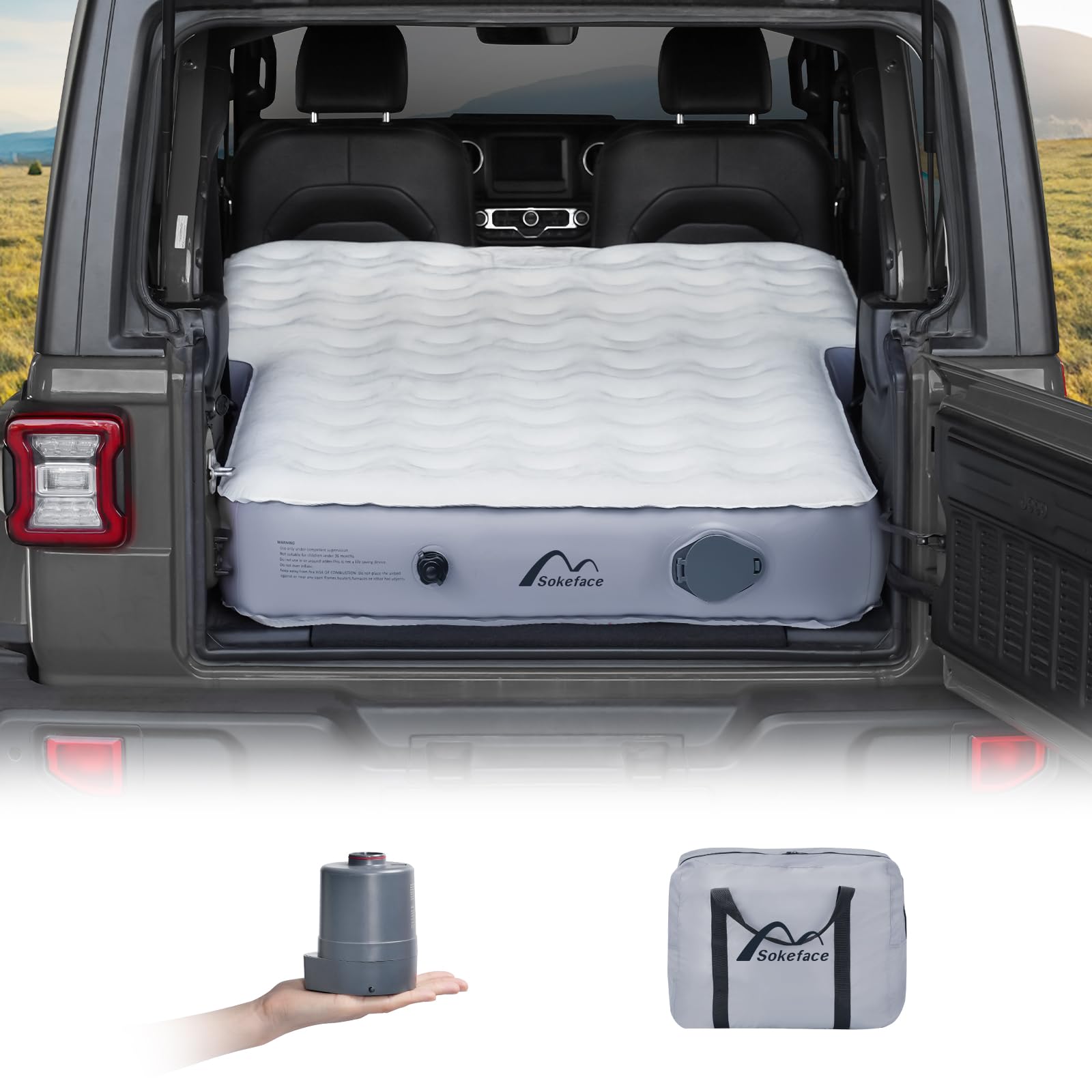 Sokeface SUV Air Mattress,Car Air Mattress Fit for Large and Mid-Size SUV, Jeep Wrangler Air Mattress with Wireless Air Pump, Jeep Wrangler Bed 10inch Camping Bed for JK JKU JL, Bronco,Forester