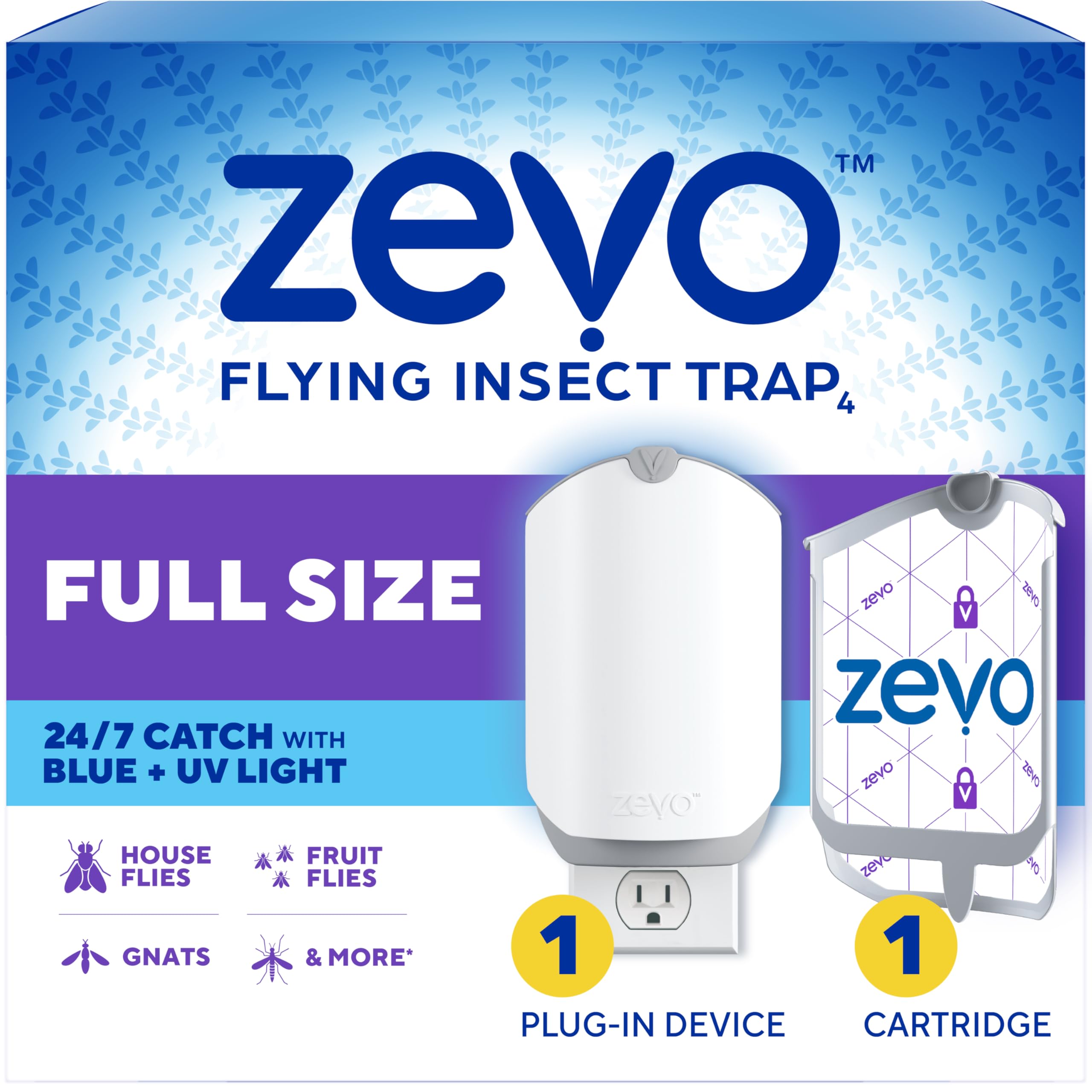 Zevo Flying Insect Trap for Fruit Flies & Gnats, 1 Base & 1 Refills