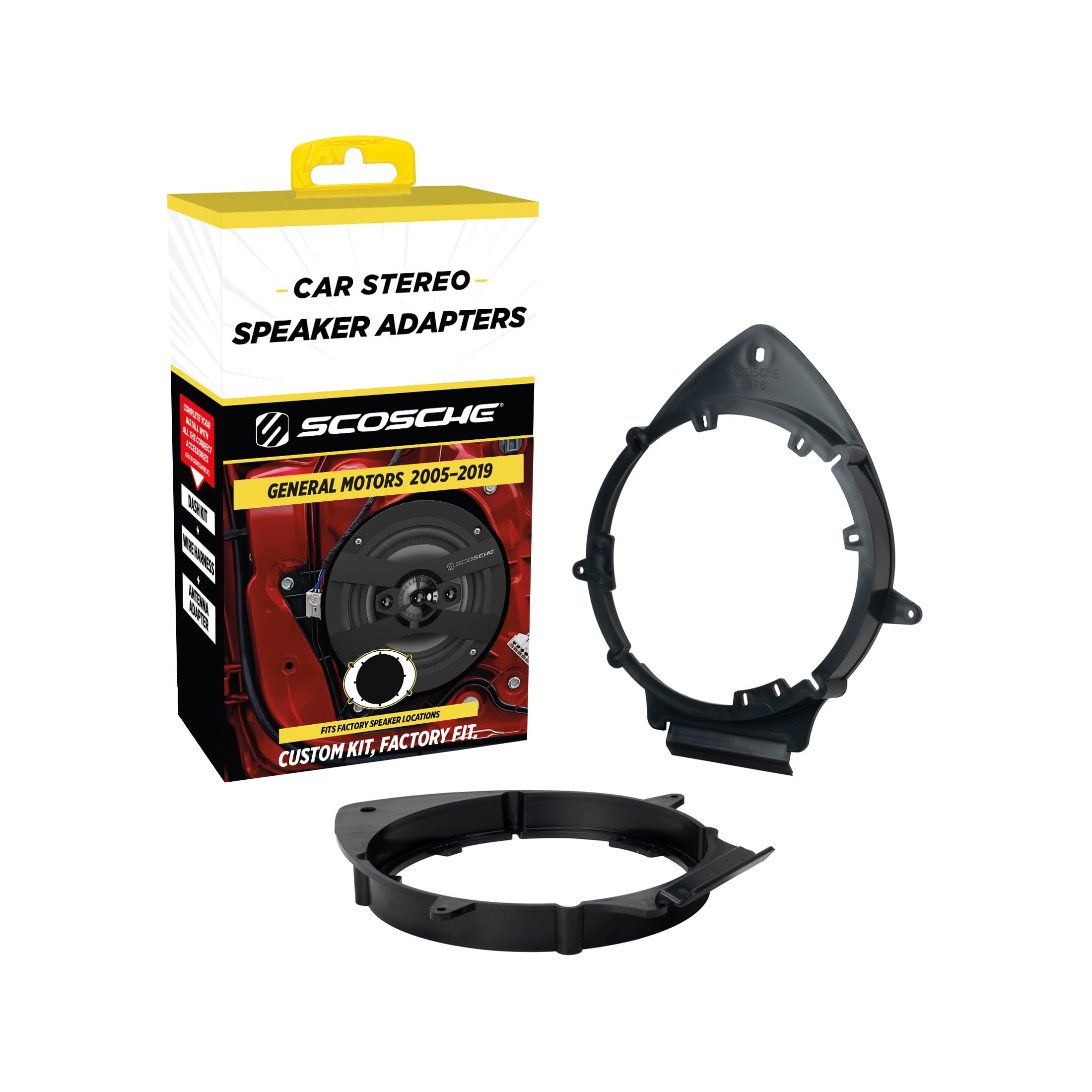 Scosche SAGMHR634 6.5”-6.75” Speaker Adapters Compatible with Select 2005-20 GM Vehicles - 6 1/2" to 6 3/4" Adapter Spacer for Car Door Speakers - Sold in Pairs - See Fit Guide in Image for Vehicles