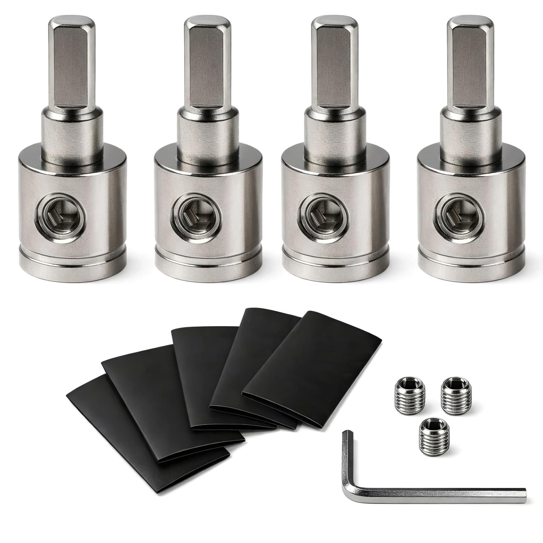 4PCS Heavy-Duty Brass Amp Input Reducers 1/0 Gauge to 4 Gauge - Durable Amp Connectors with Heat Shrink Tubing for Car Audio Accessories