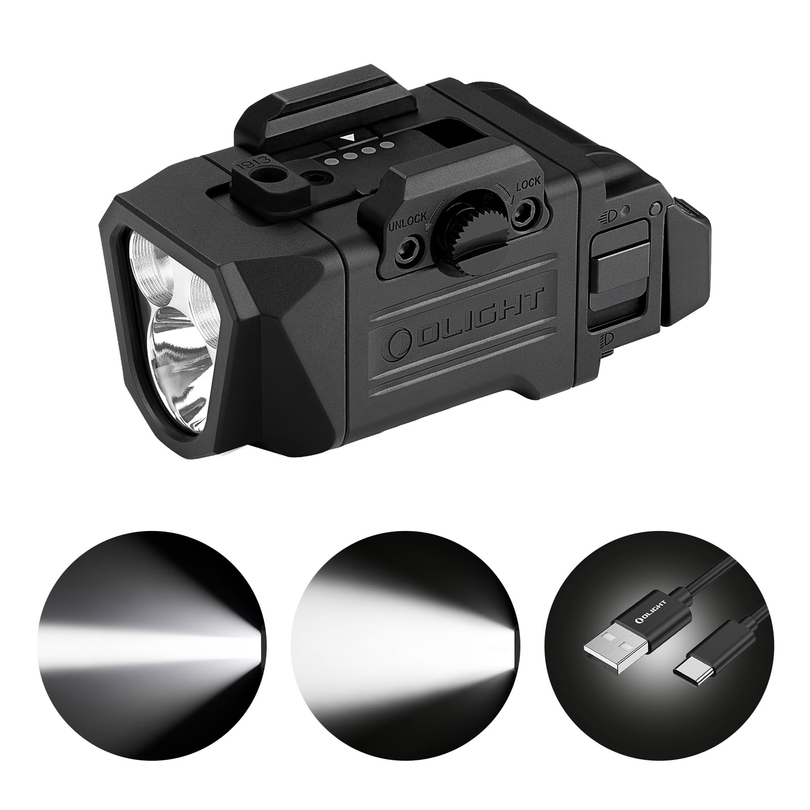 OLIGHT PL X Tactical Flashlight Rechargeable USB-C Dual Beams Strobe Combo 22,500 Candelas Spotlight and 1,200 Lumens Floodlight Adjustable & Reversible Lugs, for 1913 / GL Rail Mount (Matte Black)