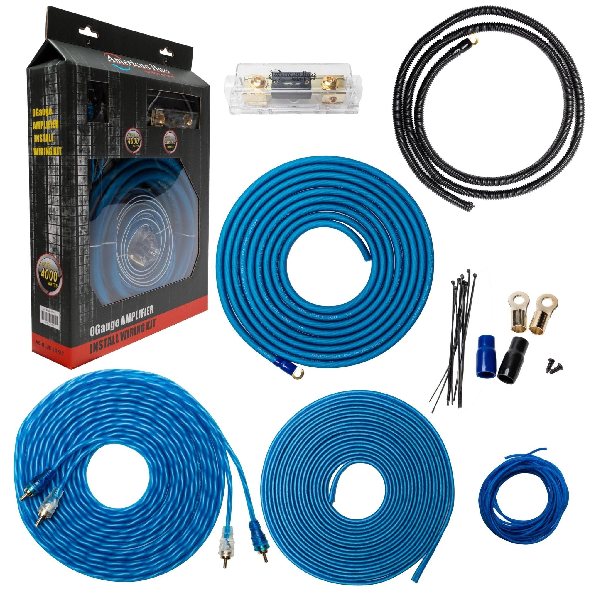 American Bass ABBLUE4GKIT 4 Gauge Wiring kit with ANL Fuse