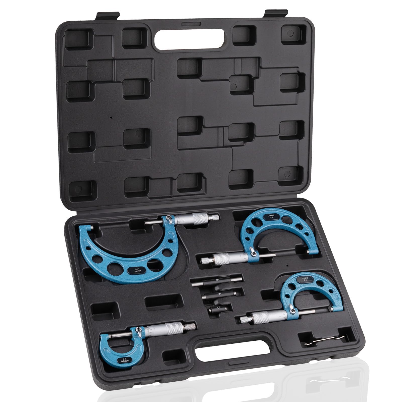 Beaiguna 4PCS Micrometer Set, 0-1"/1-2"/2-3"/3-4" Machinist Outside Micrometer Measuring Tool, Ultra-Precision 0.0001" Graduation Micrometers, Professional Machinist Tools Set