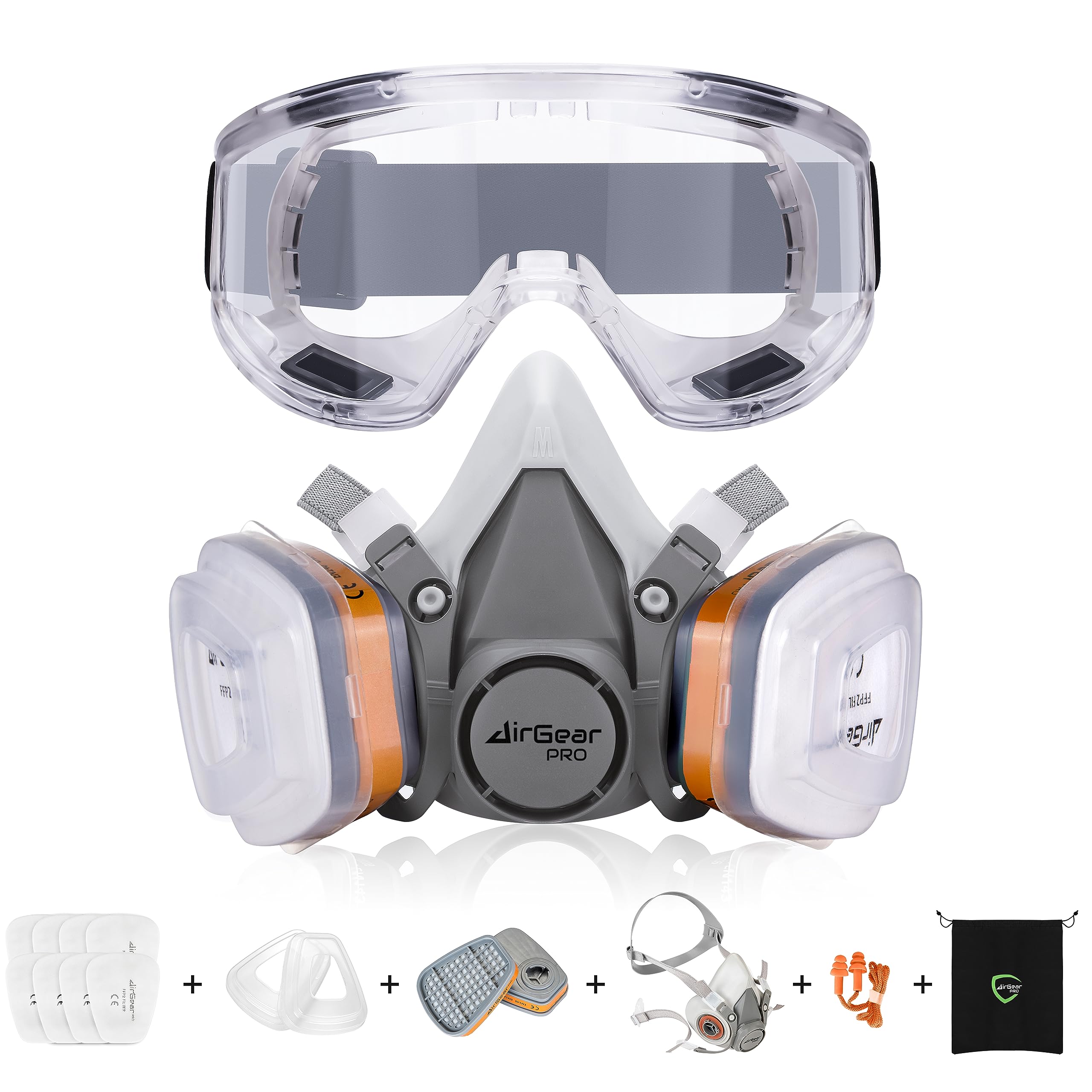AirGearPro G-500 Reusable Respirator Mask with A1P2 Filters | Anti-Dust Mask Ideal for Painting, Woodworking, Construction, Sanding, Spraying, Chemicals, DIY etc