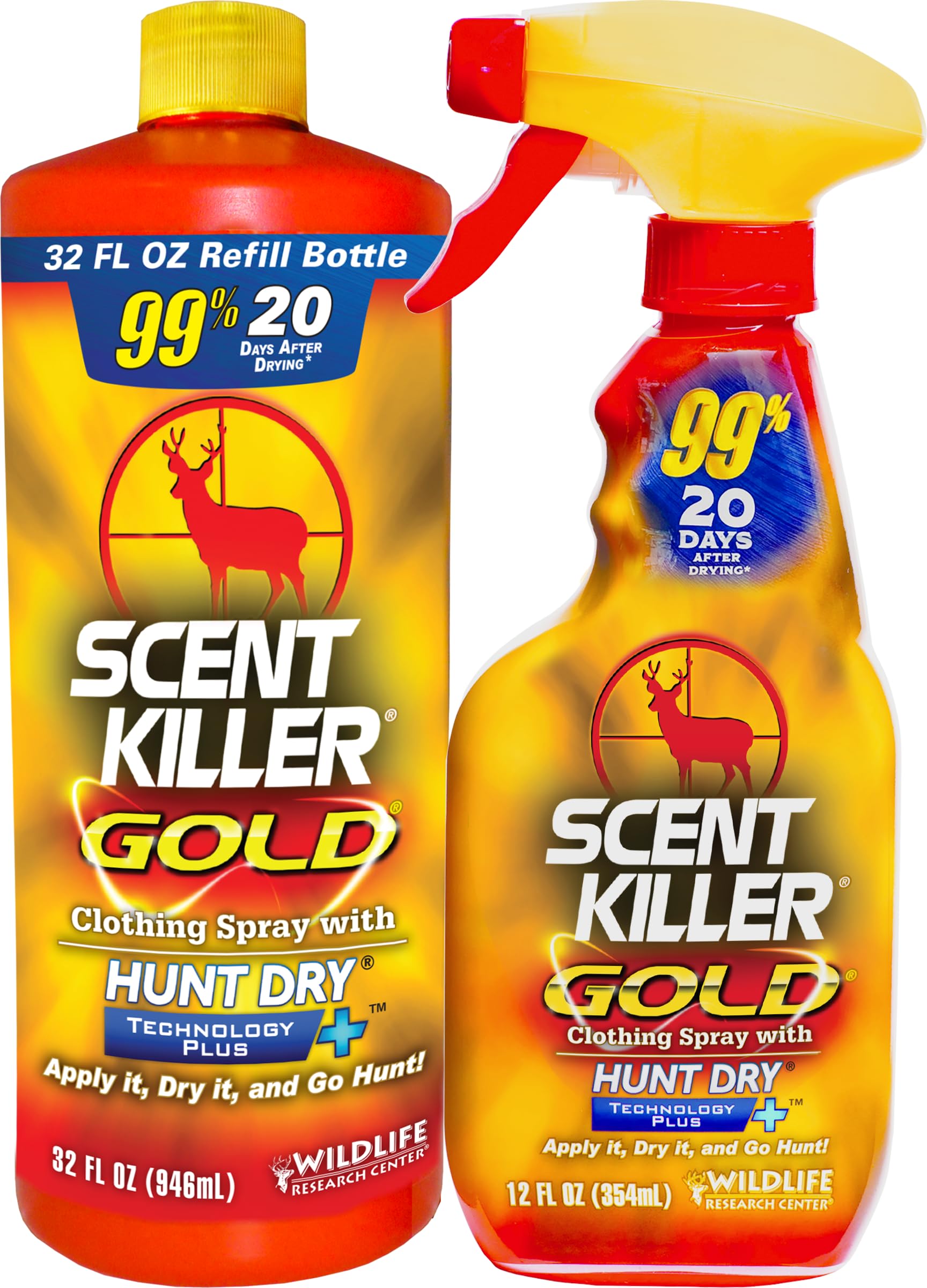 Wildlife Research Center Scent Killer Gold Spray & Refill (44 FL OZ) – Hunting Scent Eliminator with Hunt Dry Technology – Odor Prevention & Maximum Performance After Drying – Scent Control for Deer