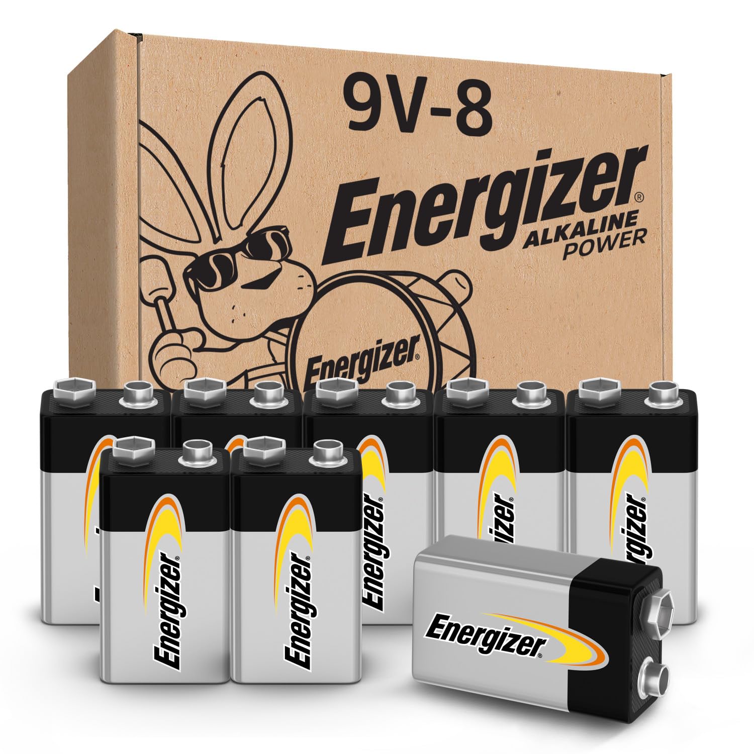 Energizer Alkaline Power 9V Batteries (8 Pack), Long-Lasting