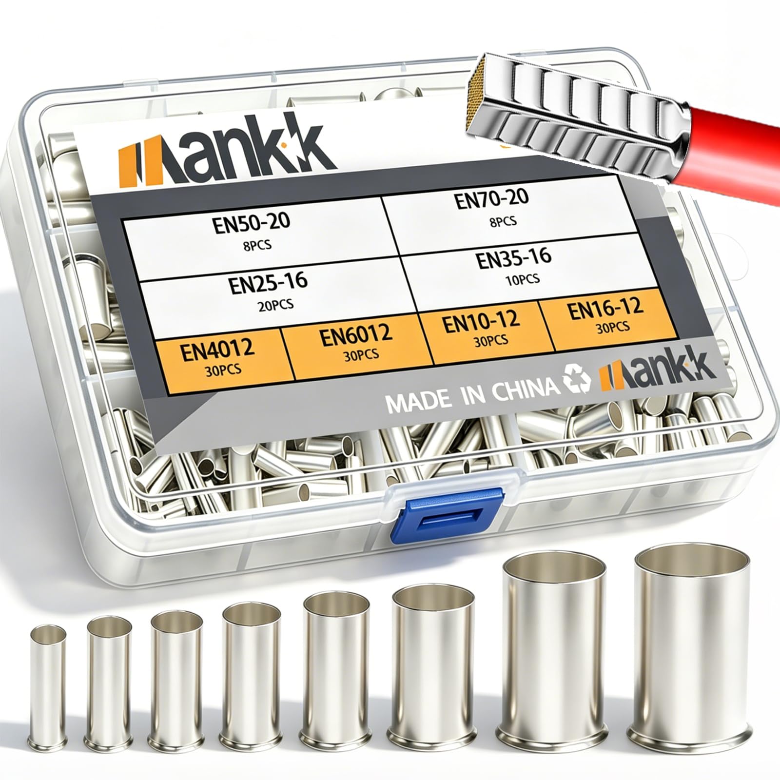 mankk 166PCS Wire Ends Ferrules Kit, 8 Sizes AWG(1/0 2/0 2 4 6 8 10 12) Silver Plated Copper Assortment Electrical Wire Crimp Connectors Terminals