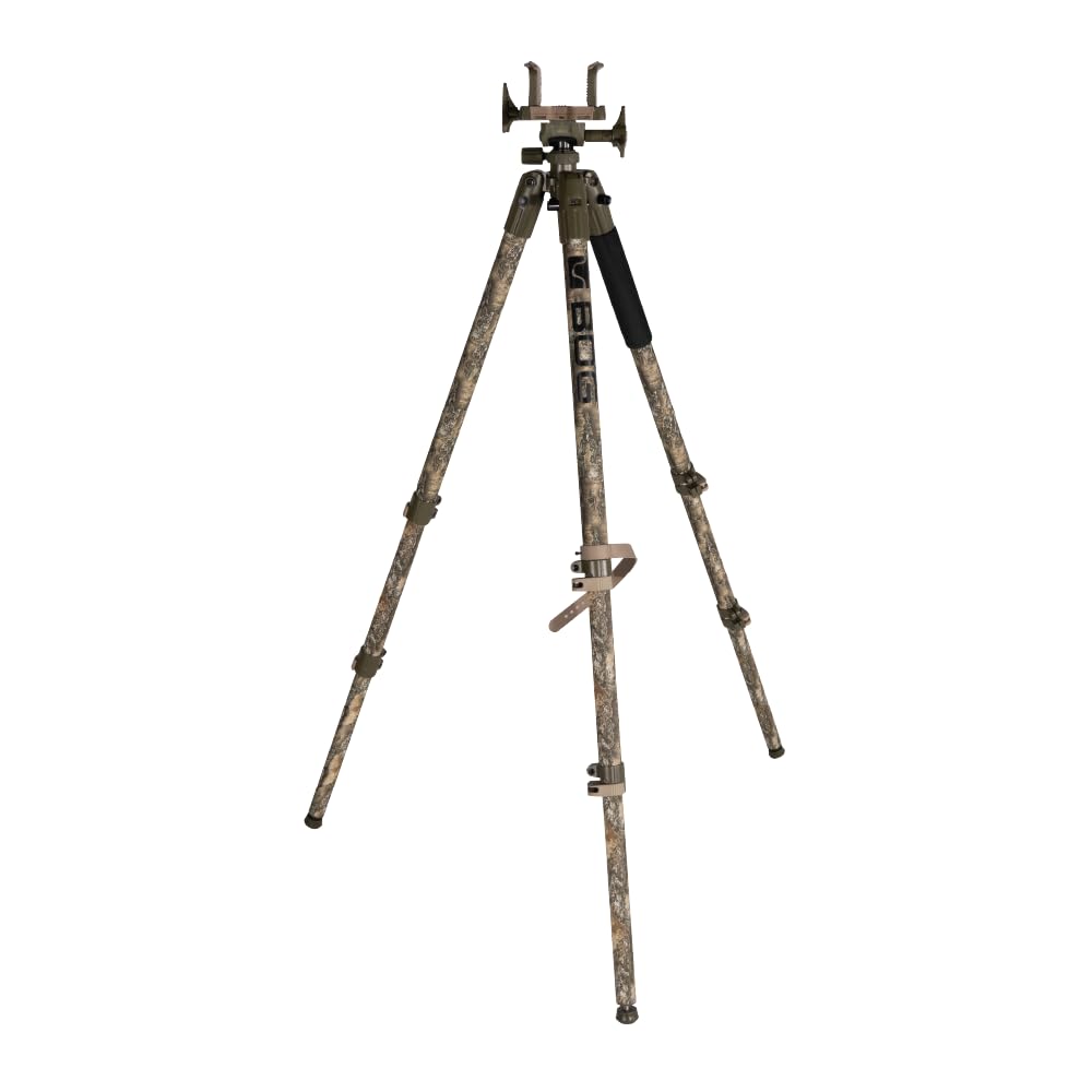 BOG DeathGrip Realtree Excape Camo Tripod with Durable Aluminum Frame, Lightweight, Stable Design, Bubble Level, Adjustable Legs, and Hands-Free Operation for Hunting, Shooting, and Outdoors