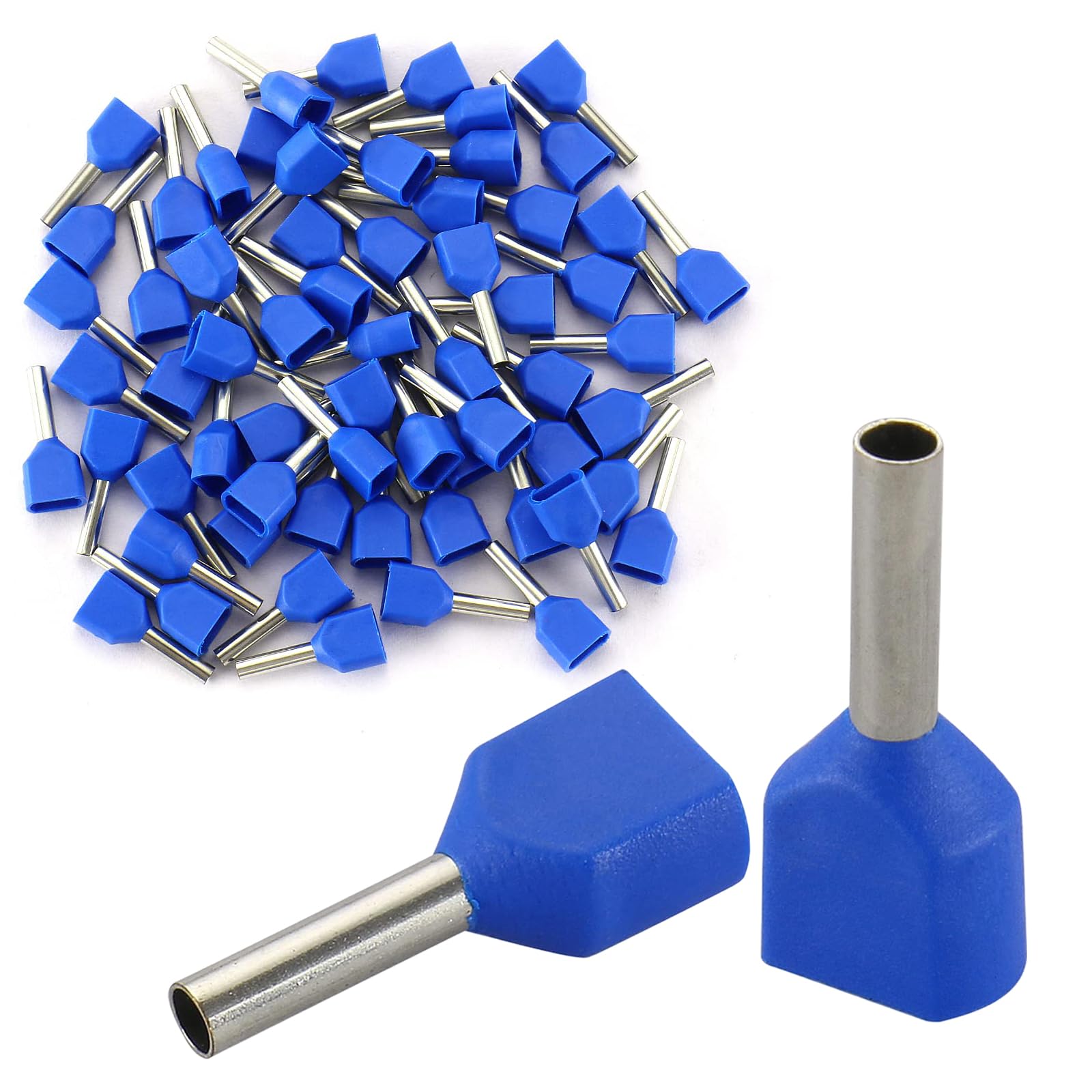 BAOMAIN 1000-Pack 14 AWG Twin Wire Ferrules Blue TE2508 Pin Terminal