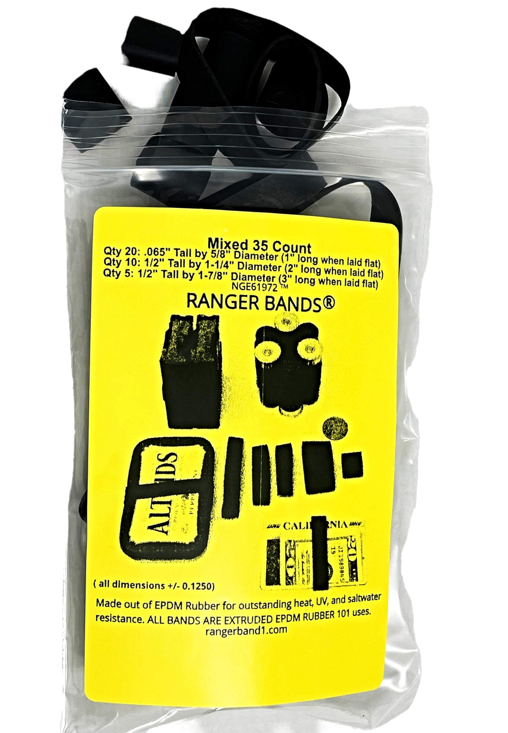 Ranger Bands® 35 Count Mixed Count Made from EPDM Rubber for Survival and Strapping Gear Made in The USA Tactical Rubber Bands, Heavy Duty Rubber Bands Black.