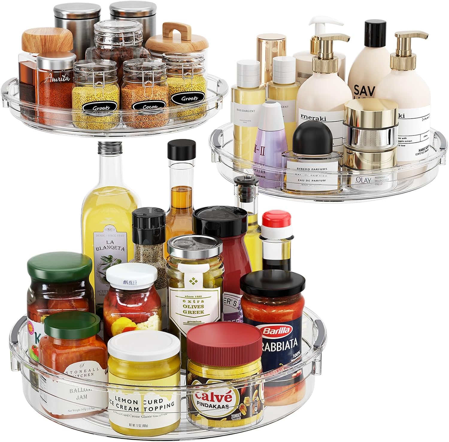 LAMU 3 Pack Lazy Susan Organizer Turntable for Cabinet, 9.25'' 10.6'' 12''