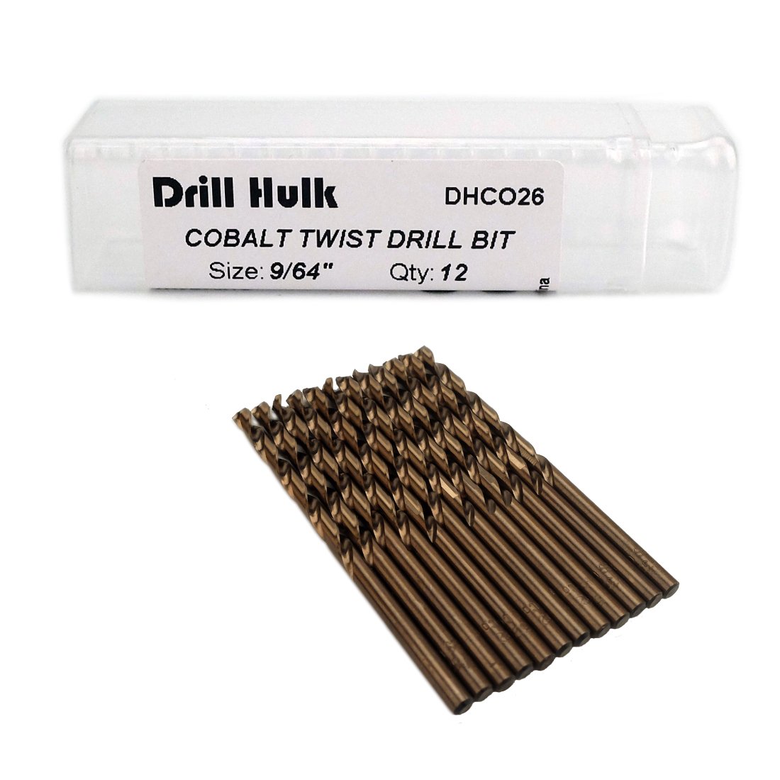 Pack of 12, 9/64-Inch Cobalt Steel M35 Jobber Length Twist Drill Bits for Hard Metal, Stainless Steel