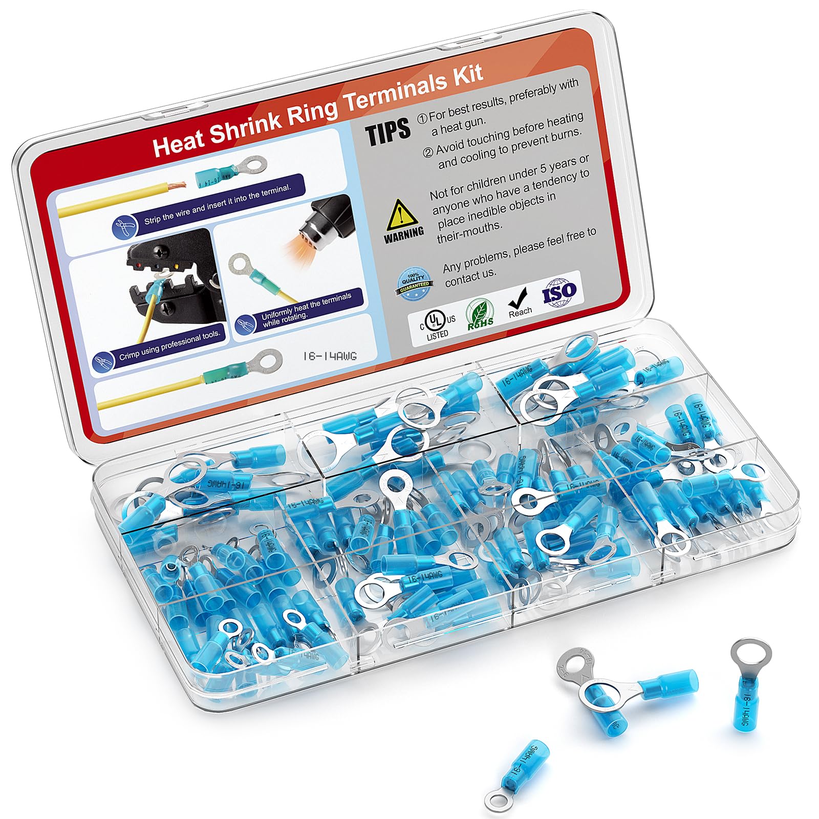16-14 AWG/Gauge Heat Shrink Ring Terminal Kit Wire Connector Cable End Lugs