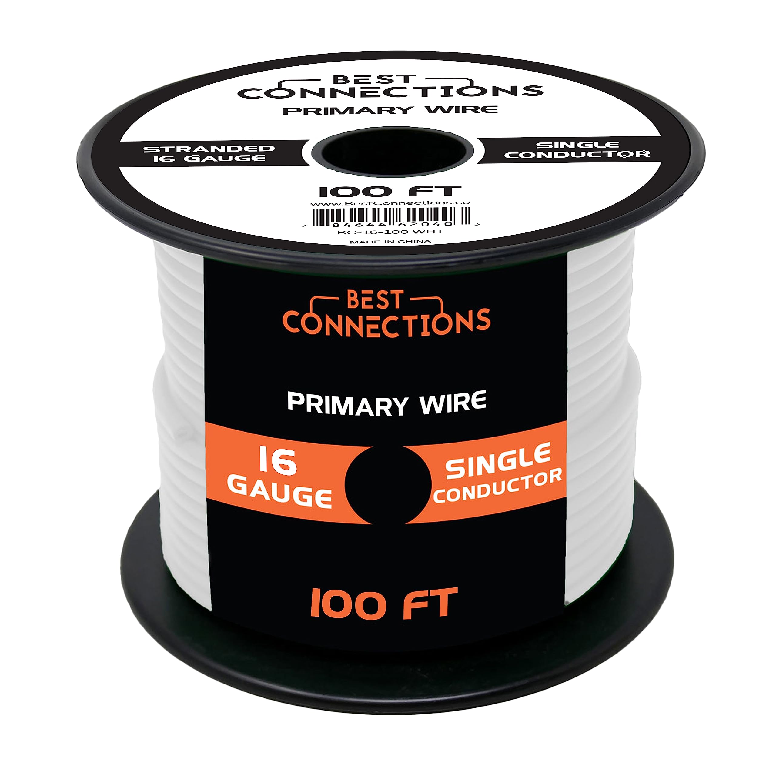 BEST CONNECTIONS Automotive Primary Wire - 100ft (Various Color Options) | Ideal for Trailer, Speaker, and Lighting Circuits | Durable Primary/Remote, Power/Ground Electrical Wiring (16 Gauge, White)