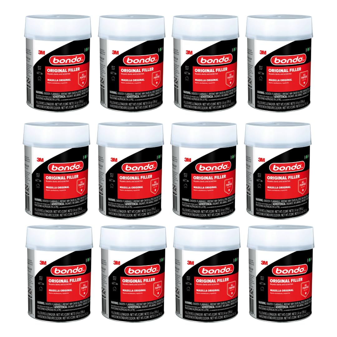 3M Bondo Body Filler, 14 oz and 0.5 oz Hardener Included, Pack of 12