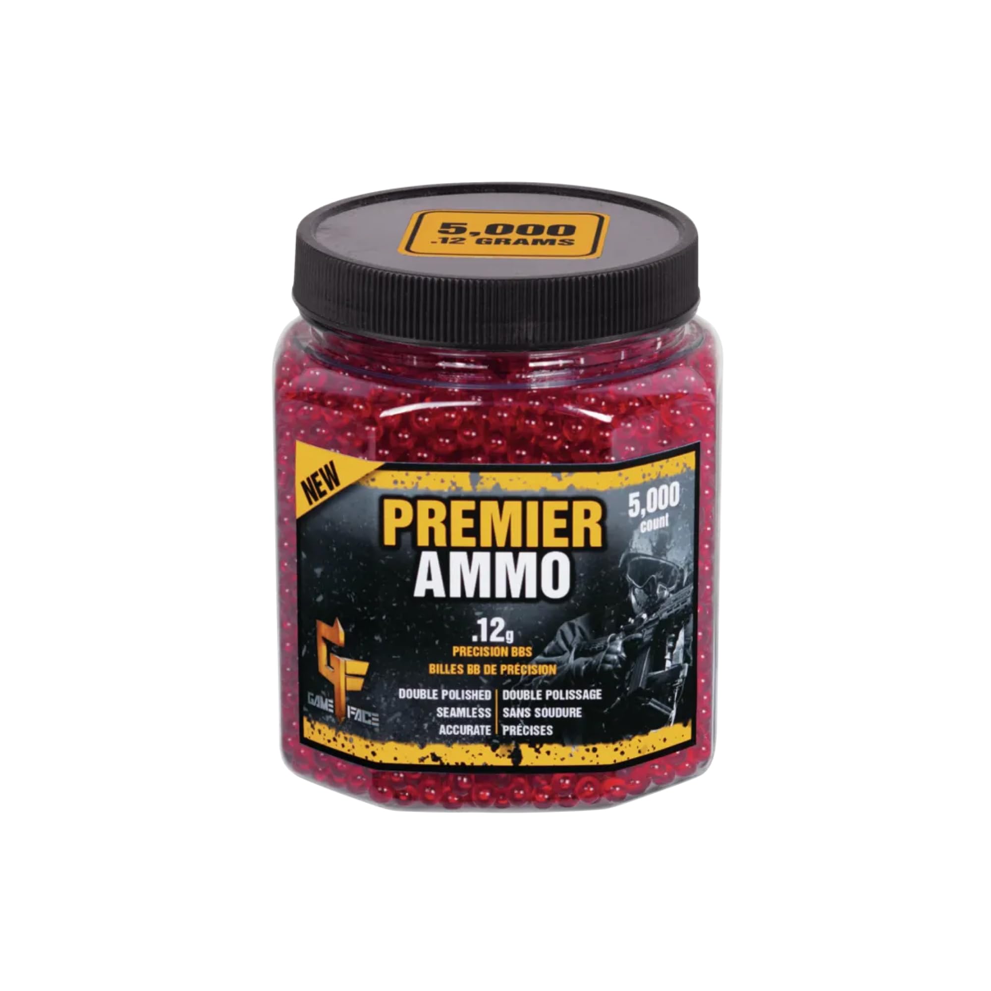 Game Face Premier .12-Gram 6mm Red Airsoft BBS for Spring and Electric Guns - 5000 Count Screw-Top Jar - Red