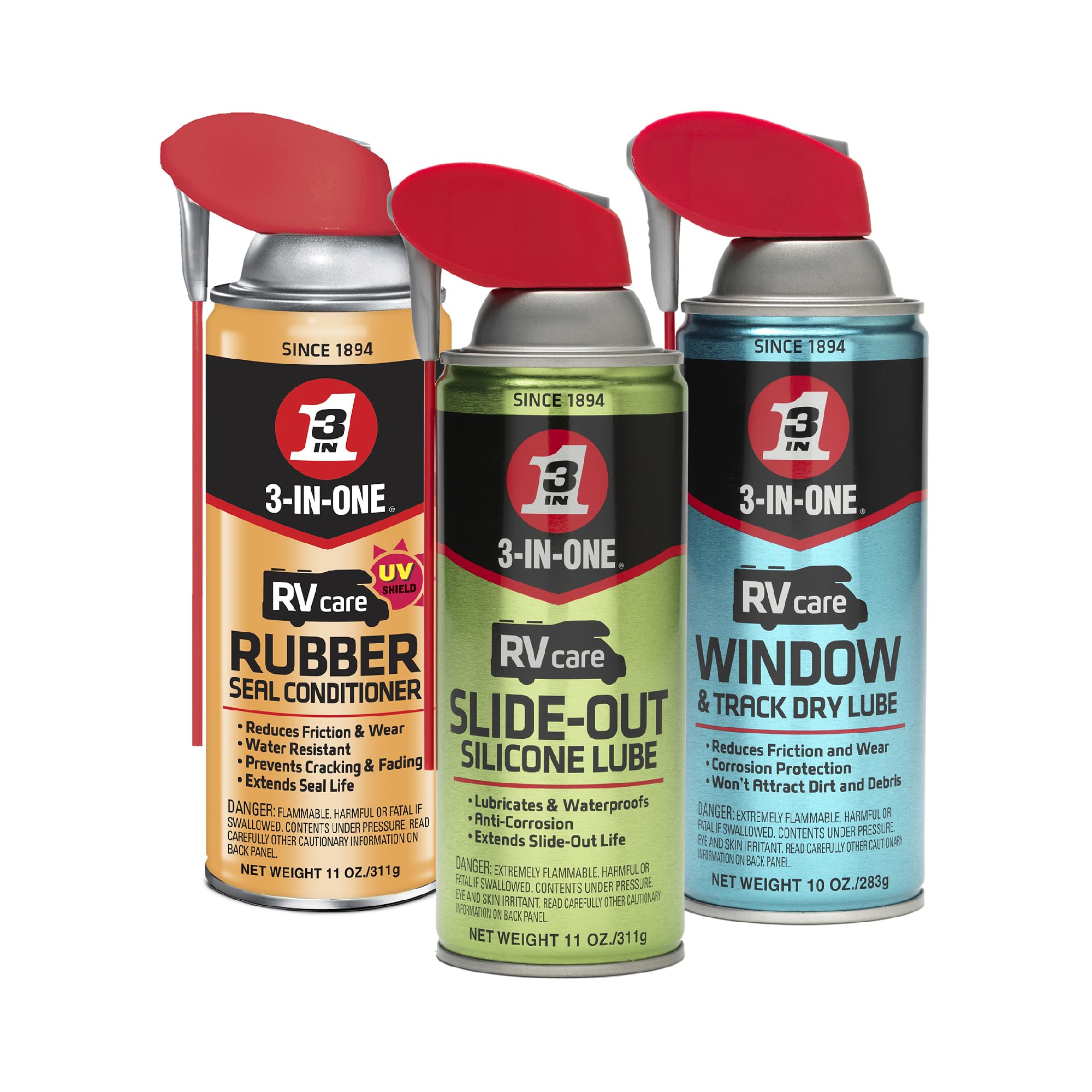 3-IN-ONE RVcare Slide Out 11 OZ, Window & Track 10 OZ, Rubber Seal Conditioner 11 OZ
