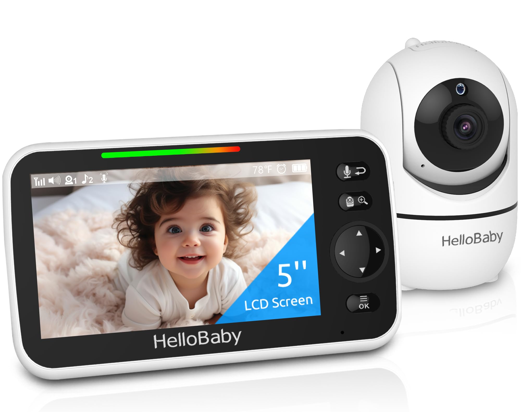 HelloBaby No WiFi Baby Monitor Camera and Audio HB6550, 5" Video Screen