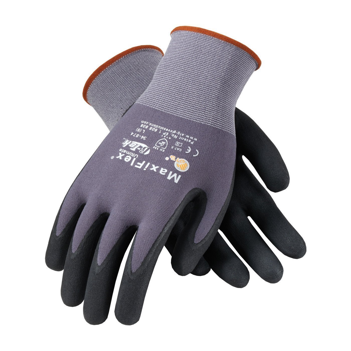 MaxiFlex 34-874 Ultimate Foam Nitrile Palm Coated Gloves, Gray - Large (Pack of 12 - Dozen)