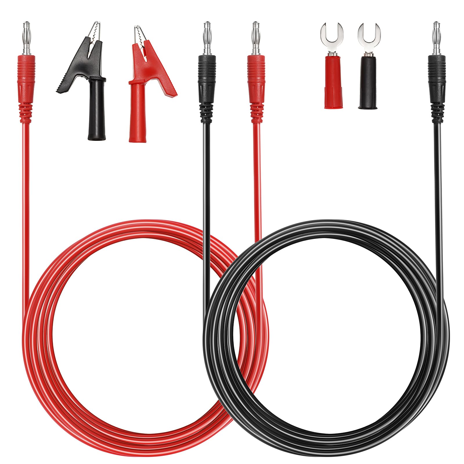 Sumnacon 4 in 1 Banana Plug Alligator Clip Pure Copper Fork Test Lead, 6.6 Ft Multimeter Flexible Test Lead Wire Cable with Protective Jack Copper Clamps for Electrical Testing 1000V/15A