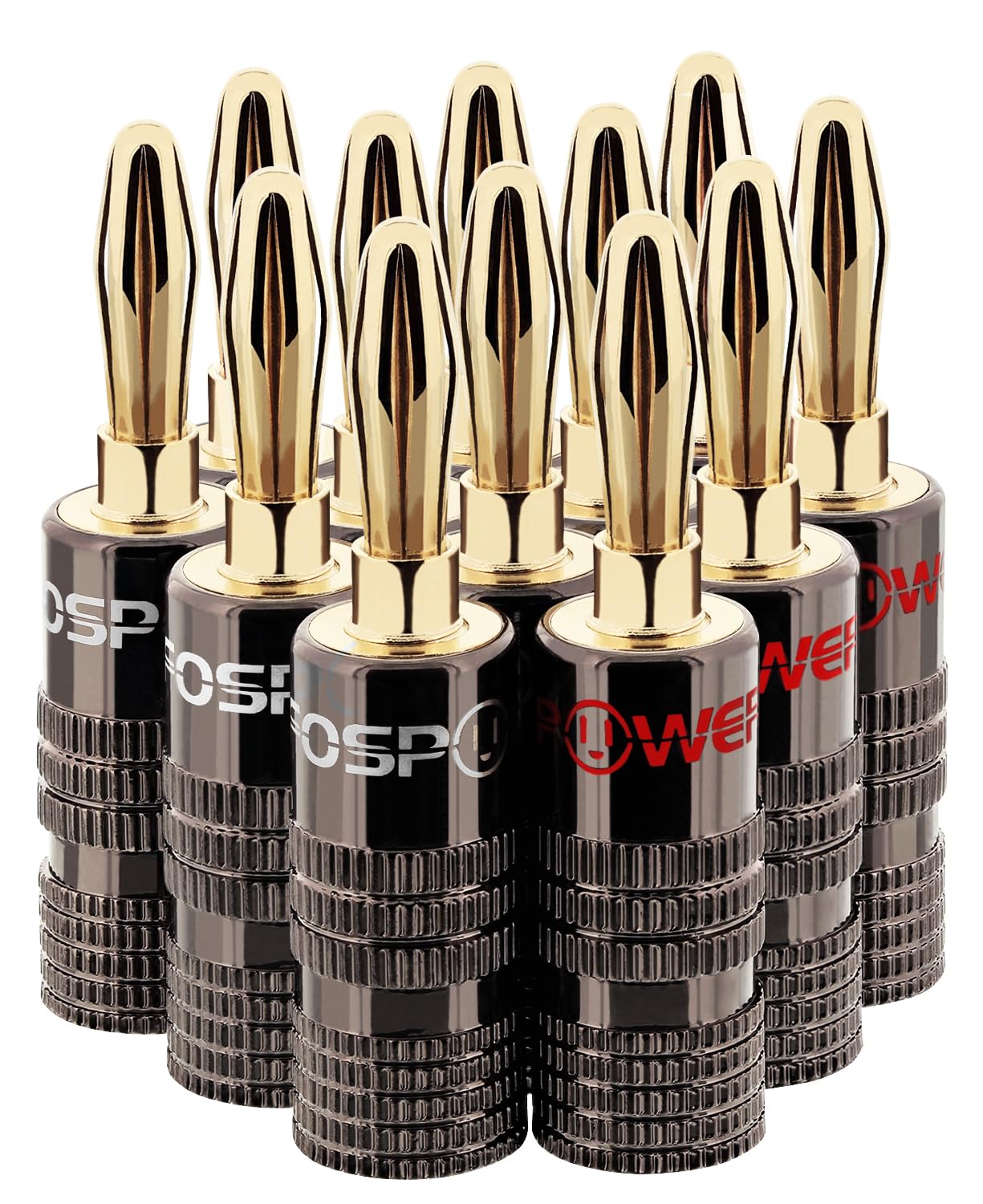 FosPower Banana Plugs 6 Pairs / 12 pcs, Closed Screw 24K Gold Plated Banana Speaker Plug Connectors for Speaker Wire, Wall Plate, Home Theater, Audio/Video Receiver, Amplifiers and Sound Systems