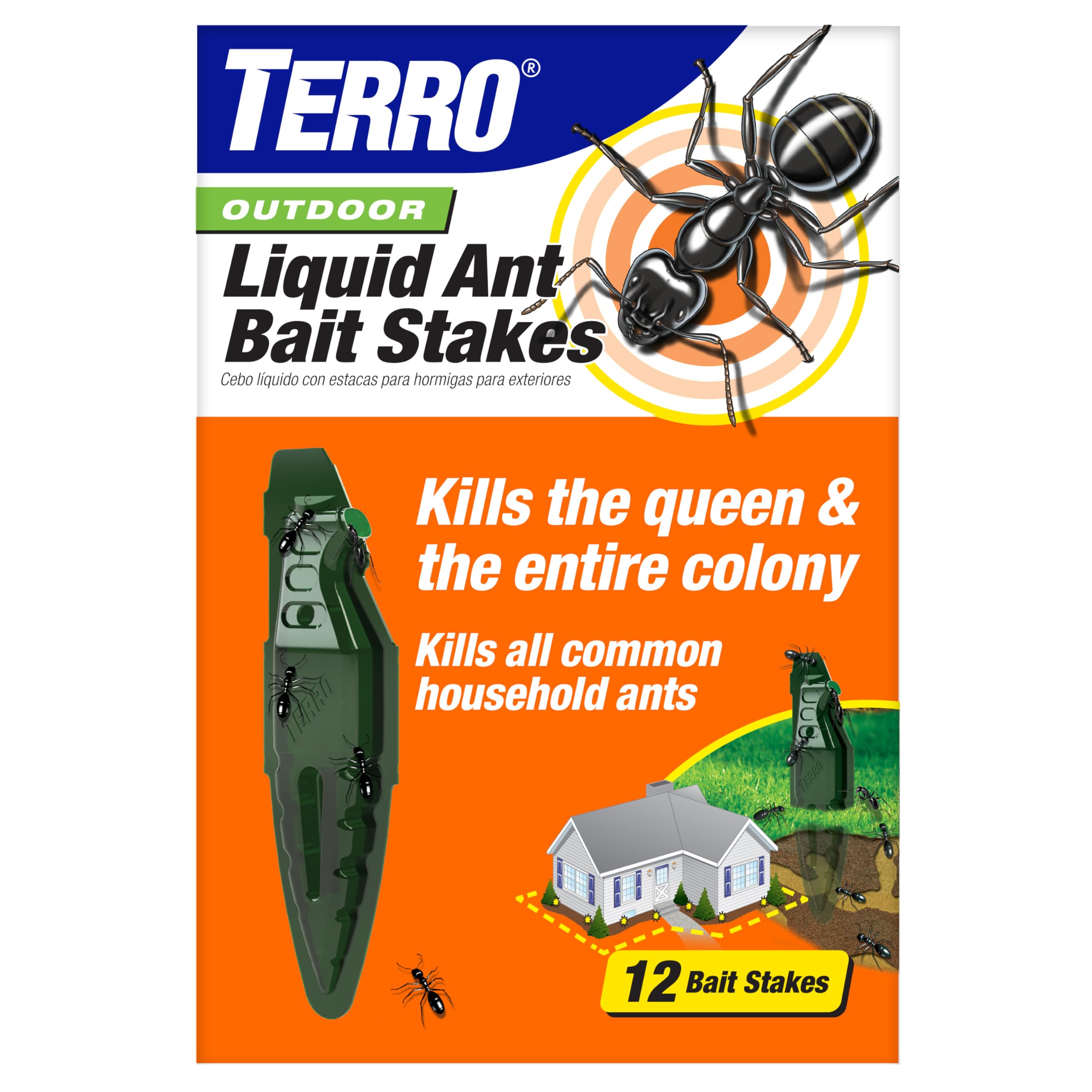 TERRO Outdoor Liquid Ant Bait Stakes, 12-Pack, Ready-to-Use Ant Killer Trap