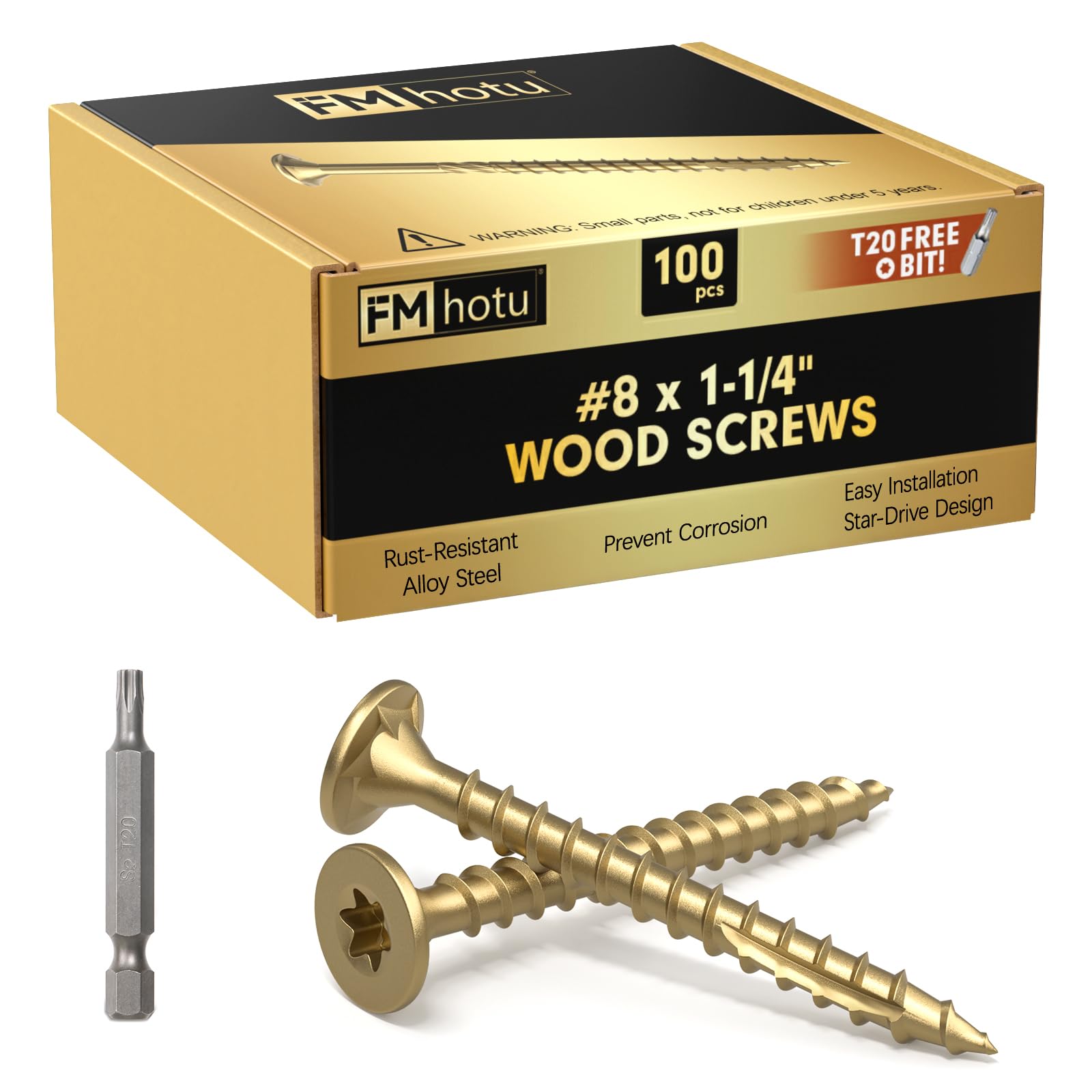 #8 x 1-1/4” Deck Screws, 100Pcs Star Drive Wood Screws