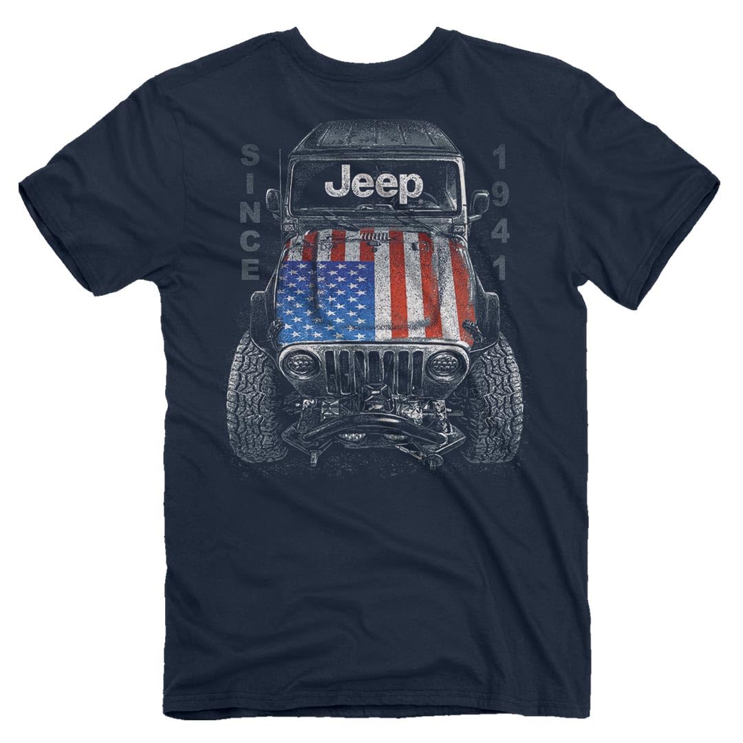 Jeep Big USA T-Shirt, Blue | Wrangler, American Flag Design | 100% Cotton