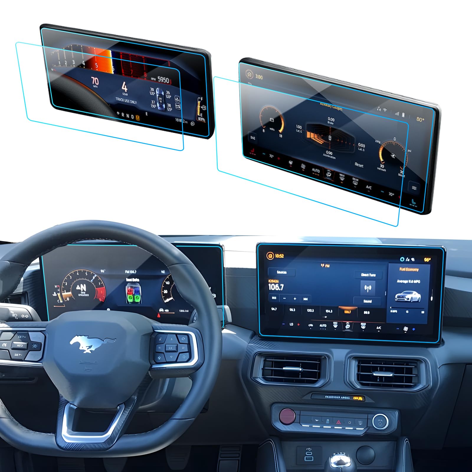 LANTU for Mustang GT Screen Protector 2024 2025 2026 Ford Mustang EcoBoost & GT Accessories Navigation Nano Touchscreen Protector Film HD Clear Anti-Glare 13.2"+12.4''-4 Pack