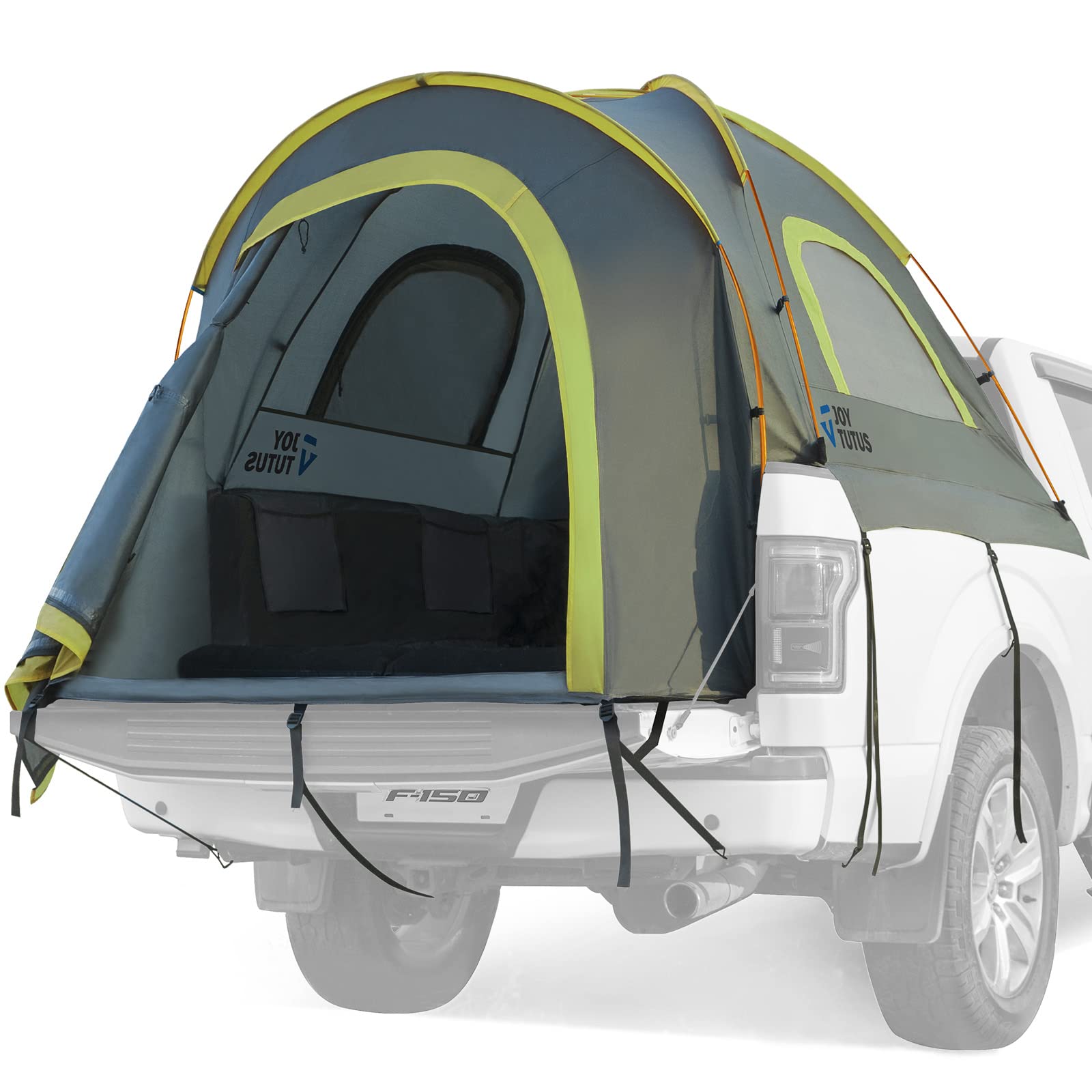 JOYTUTUS Pickup Truck Tent 8ft 2.0, Waterproof PU2000mm Double Layer for 2 Person, Portable Truck Bed Tent with Rainfly - Green, Aluminum Pole