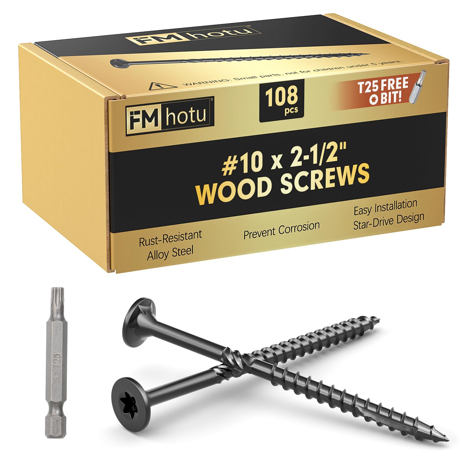 #10 x 2-1/2” Deck Screws, 108Pcs Star Drive Wood Screws