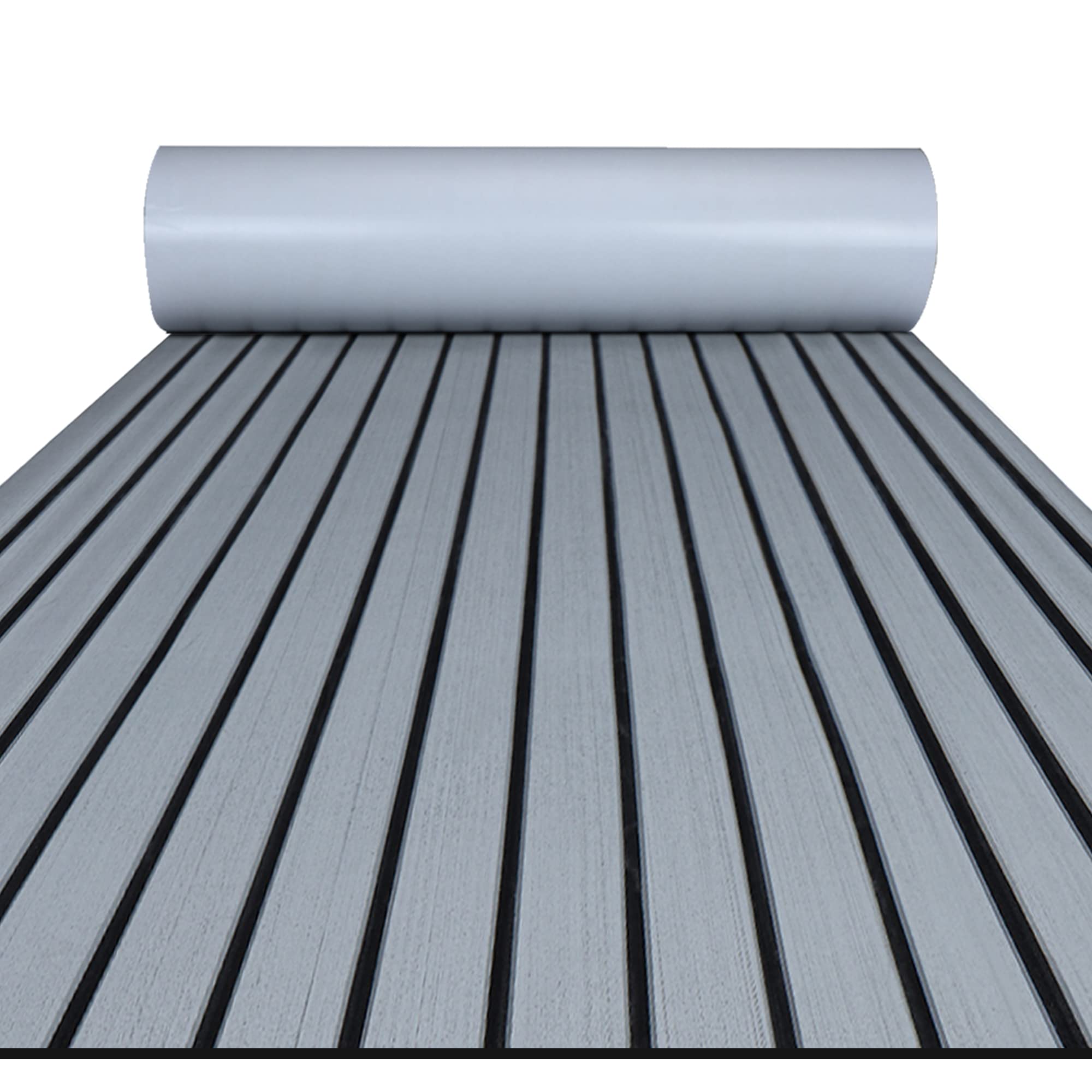 FOCEAN Boat Flooring EVA Foam Boat Decking Faux Teak Marine Flooring Marine Mat Sheet for Motorboat RV Yacht Kayak Surfboard, 94.5''x 47.2'', Grey with Black Lines