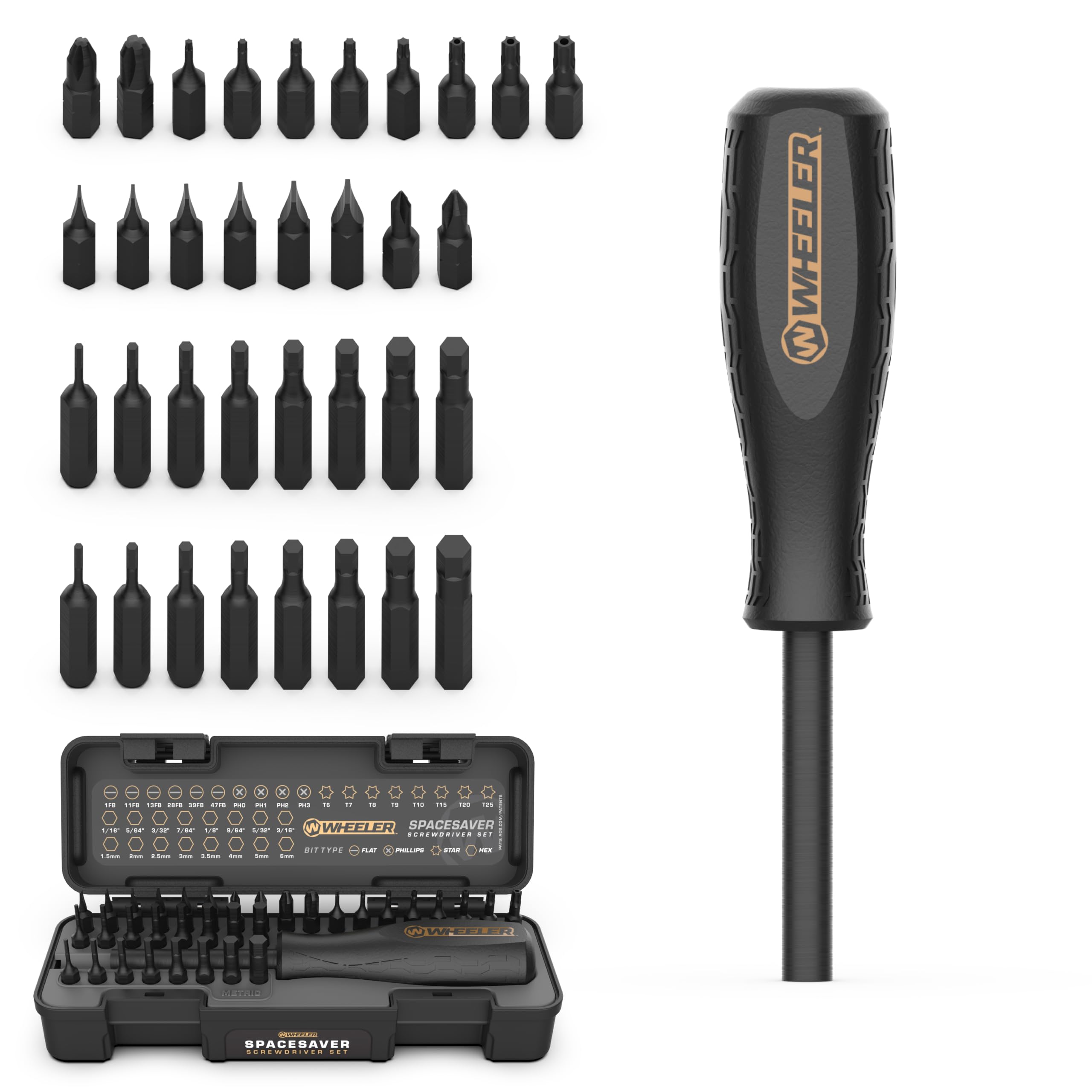 Wheeler Space Saver Screwdriver Set with Magnetic Screwdriver Handle, Bit Assortment and Storage Case for Maintenance