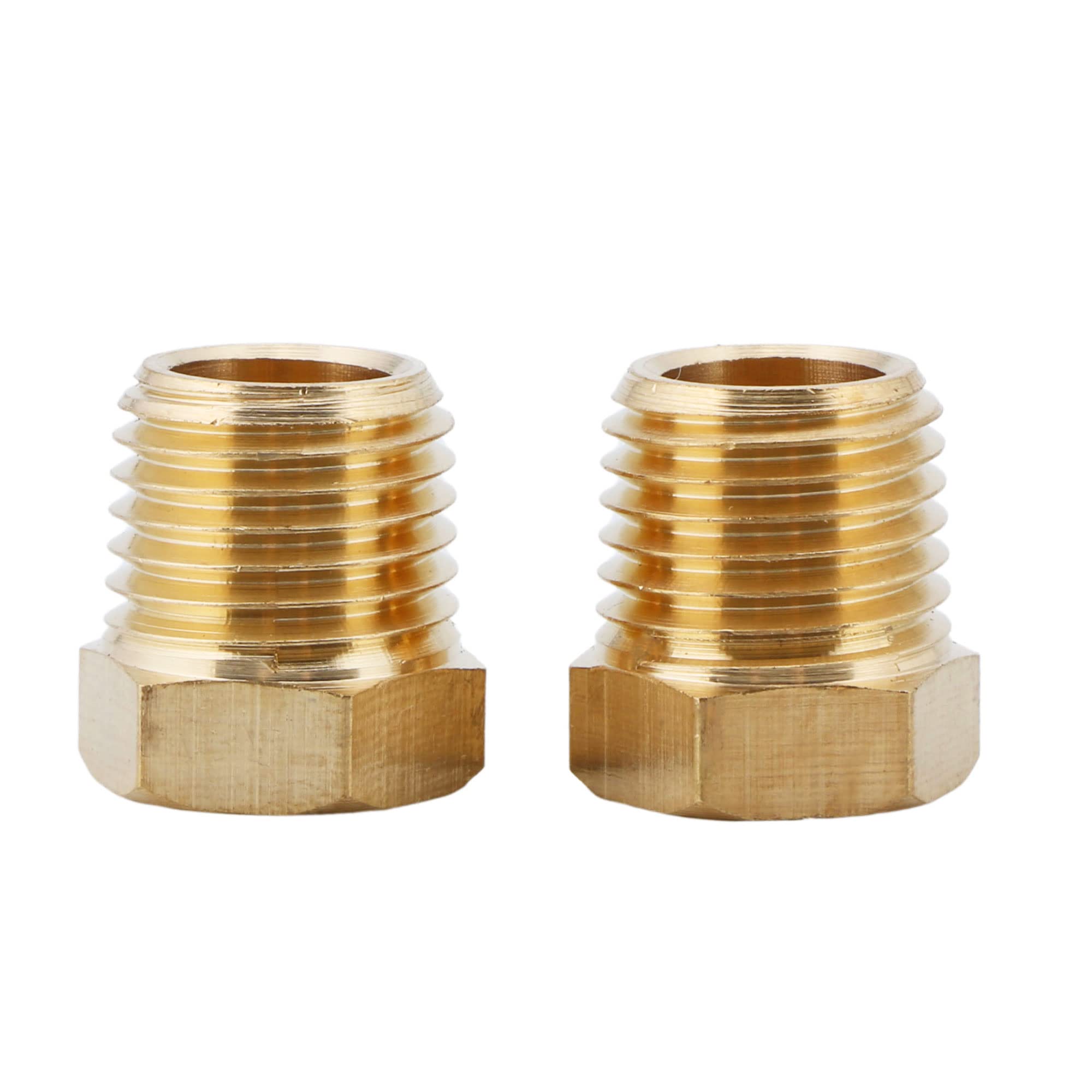 U.S. Solid 2pcs Brass Reducer Hex Bushing Brass Threaded Pipe Fitting (1/4" NPT Male x 1/8" NPT Female)