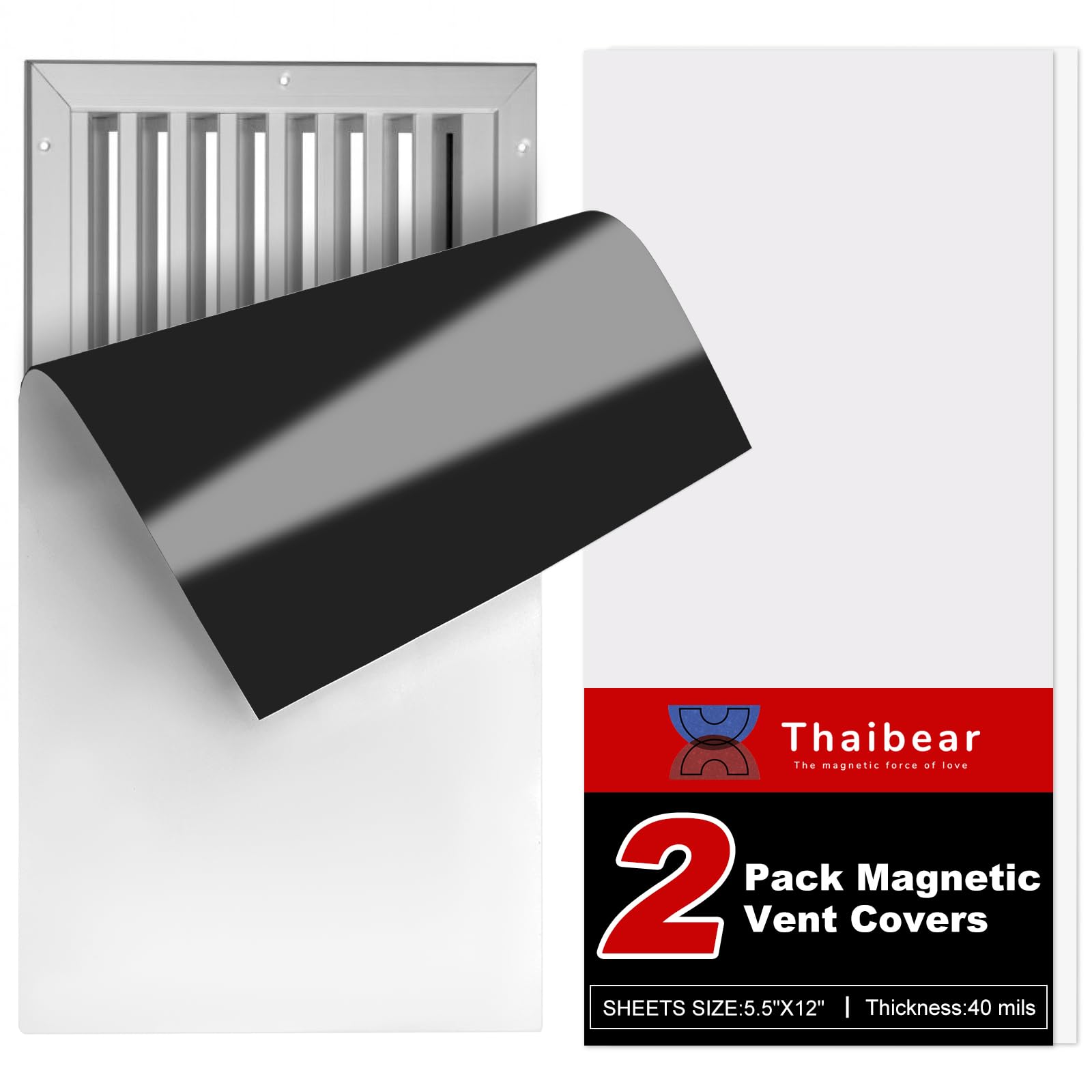 Magnetic Vent Covers, 5.5" x 12", 2 Pack Strong Air Vent Covers for Home Floor, Wall, Ceiling Vents Air Register, RV, Home HVAC and AC Vents, Magnetic Vent Cover for Wall Iron Register by Thaibear