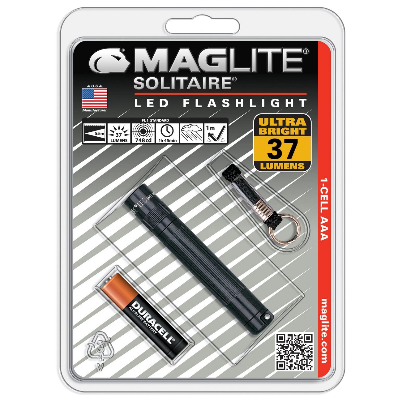 Maglite SJ3A016 1 CELL AAA Solitaire LED Flashlight Black