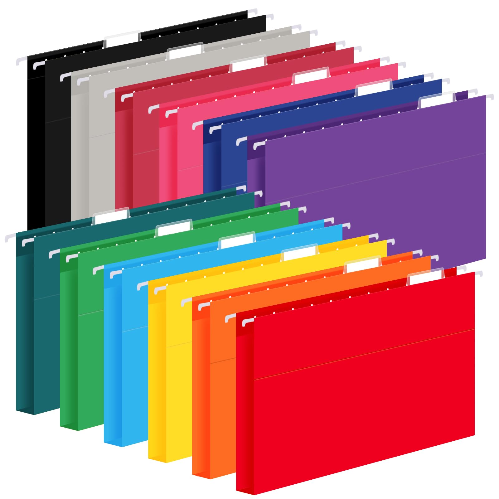12 Pack Hanging File Folders, Letter Size with 1/5-Cut Adjustable Tabs, 12 Selected Color - File Folder Organizer for Filing Cabinet Office Home, Designed for Bulky Files, Medical Charts