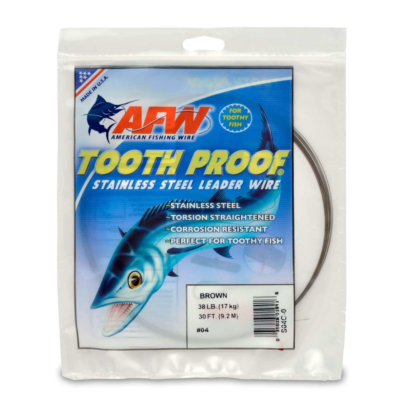 AFW #4 Tooth Proof Stainless Steel Single Strand Leader Wire, 38 lb Test, Camo, 30 ft