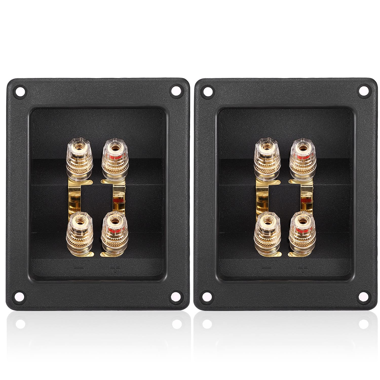 Facmogu 2PCS Rectangle 4-Way Speaker Terminal Box, Gold-Plated Binding Post Terminal Cable Connector for DIY Applications, Terminal Cups with 2 Pairs Banana Plug Socket Connector & 4PCS Screws