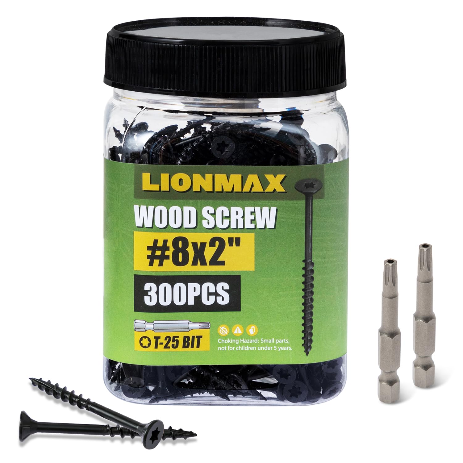 LIONMAX Deck Screws 2 Inch, Exterior Wood Screws #8 x 2, 300 PCS, Black