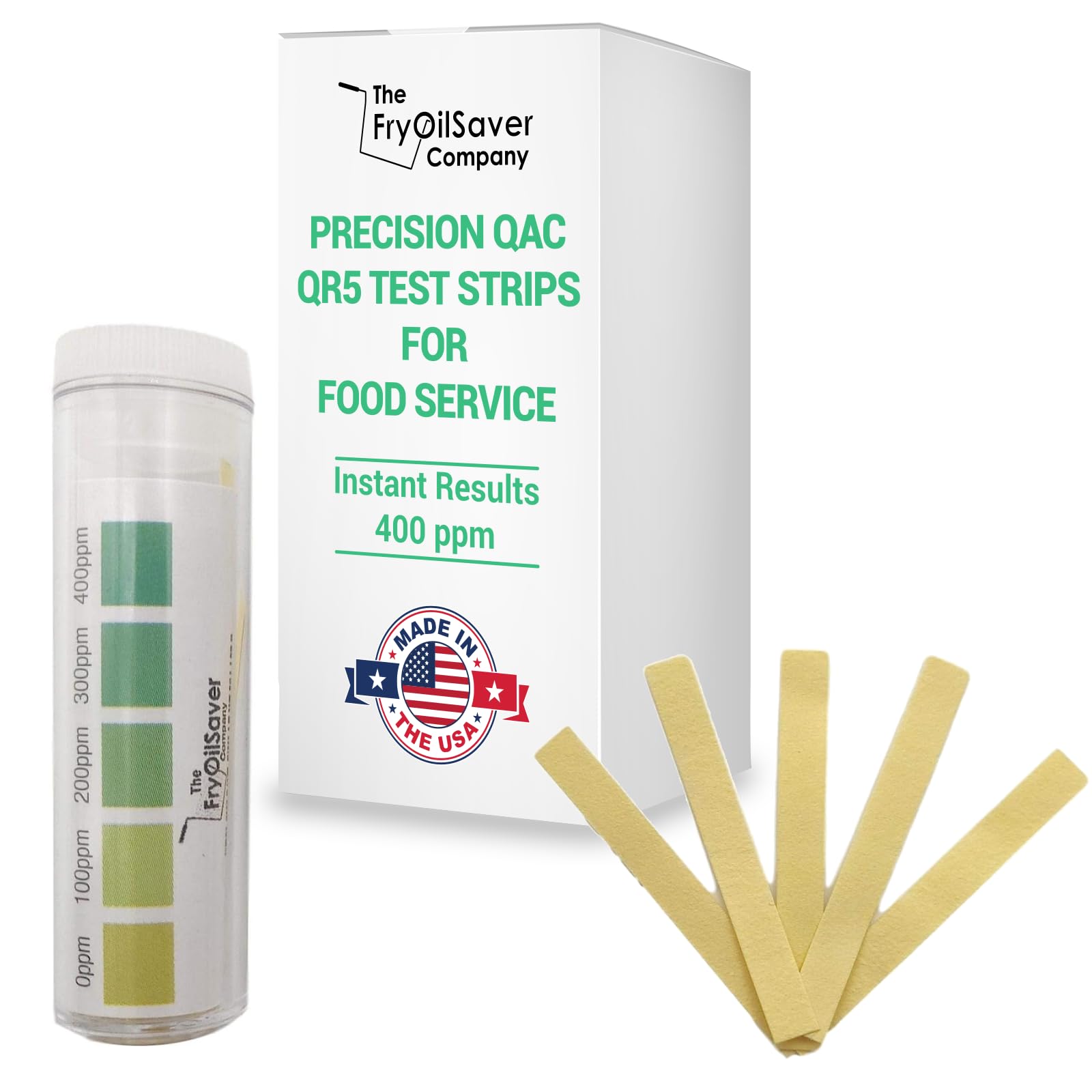 100 Pack Quat Sanitizer Test Strips for Sanitizing Solution – Quaternary Food Service Test Kit for Restaurant Kitchen - QAC QR5 0-500 ppm - 1 x 100-Strip Vials (1 Pack) by FryOilSaver Co.