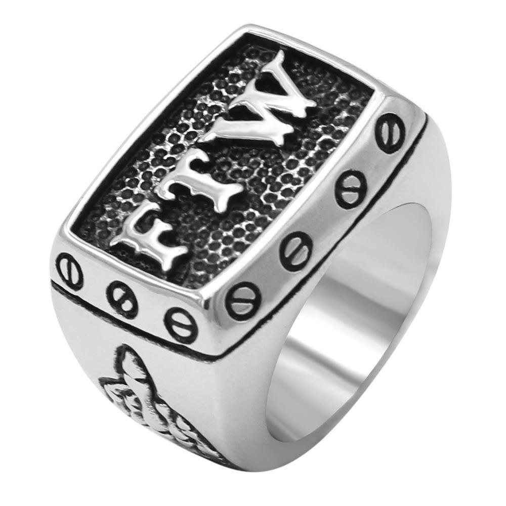 FTW Biker Ring for Men, Vintage Motorcycle Stainless Steel Signet, Size 9