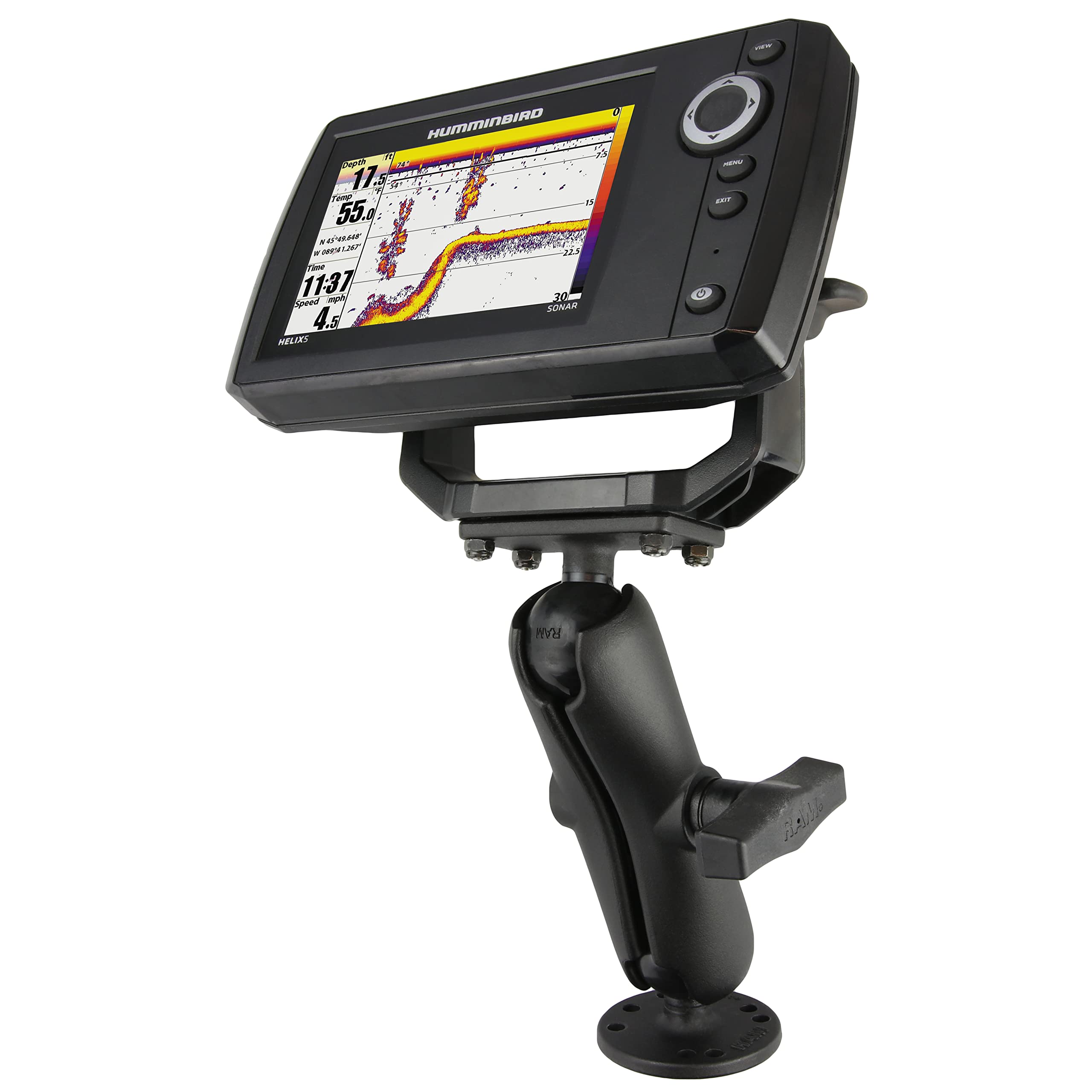 RAM MOUNTS Marine Electronics Mount with C Size 1.5" Ball, Drill-Down Mount System with Medium Arm & 1.5" x 3" Plate for Fish Finders & GPS RAM-202-153-202U