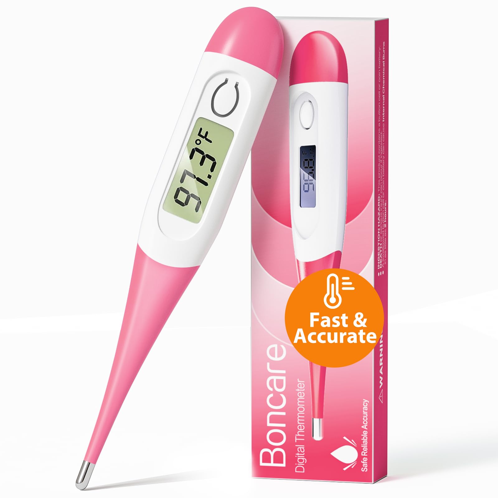 Boncare 10 Seconds Oral Thermometer for Adults and Kids, Pink