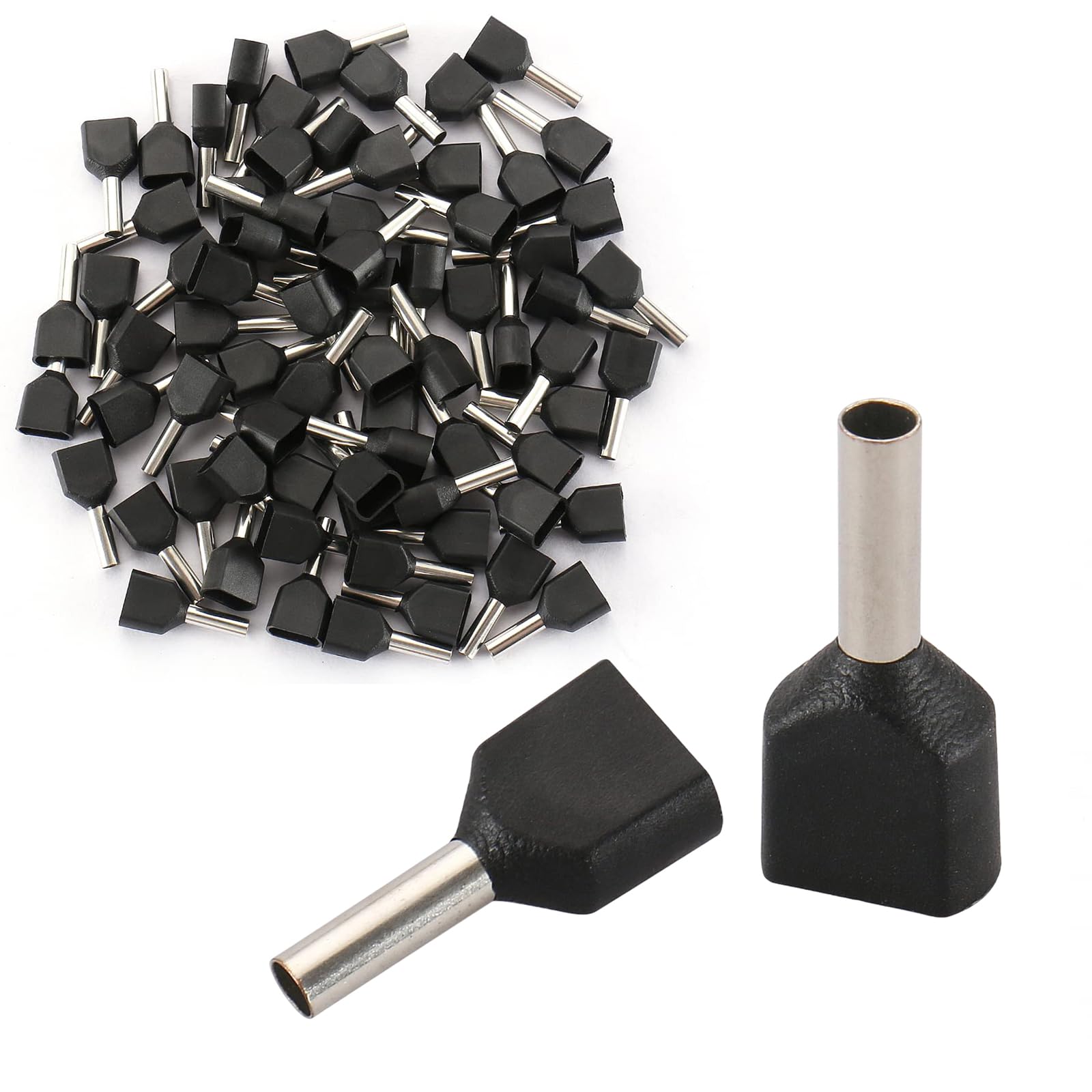 BAOMAIN 1000-Pack 16 AWG Twin Wire Ferrules Black TE1508 Pin Terminal