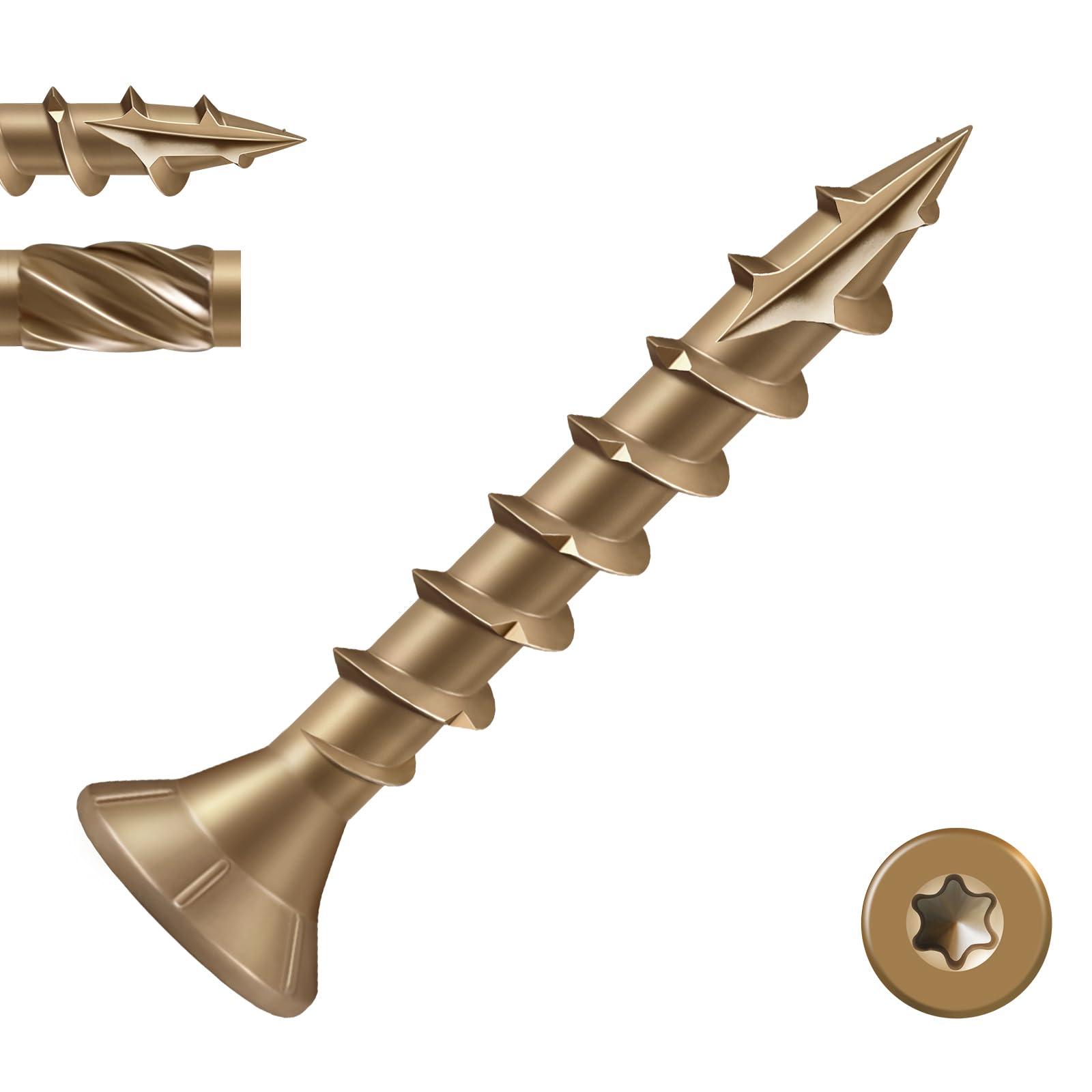 BNUOK #8 Deck Screws 1 Inch Exterior Decking Wood Screws Heavy-Duty Outdoor Torx Drive Head,Bronze Rust Resistant Epoxy Coated for Timber,Fence,T25 Star Bit (1Ib,190Pcs)