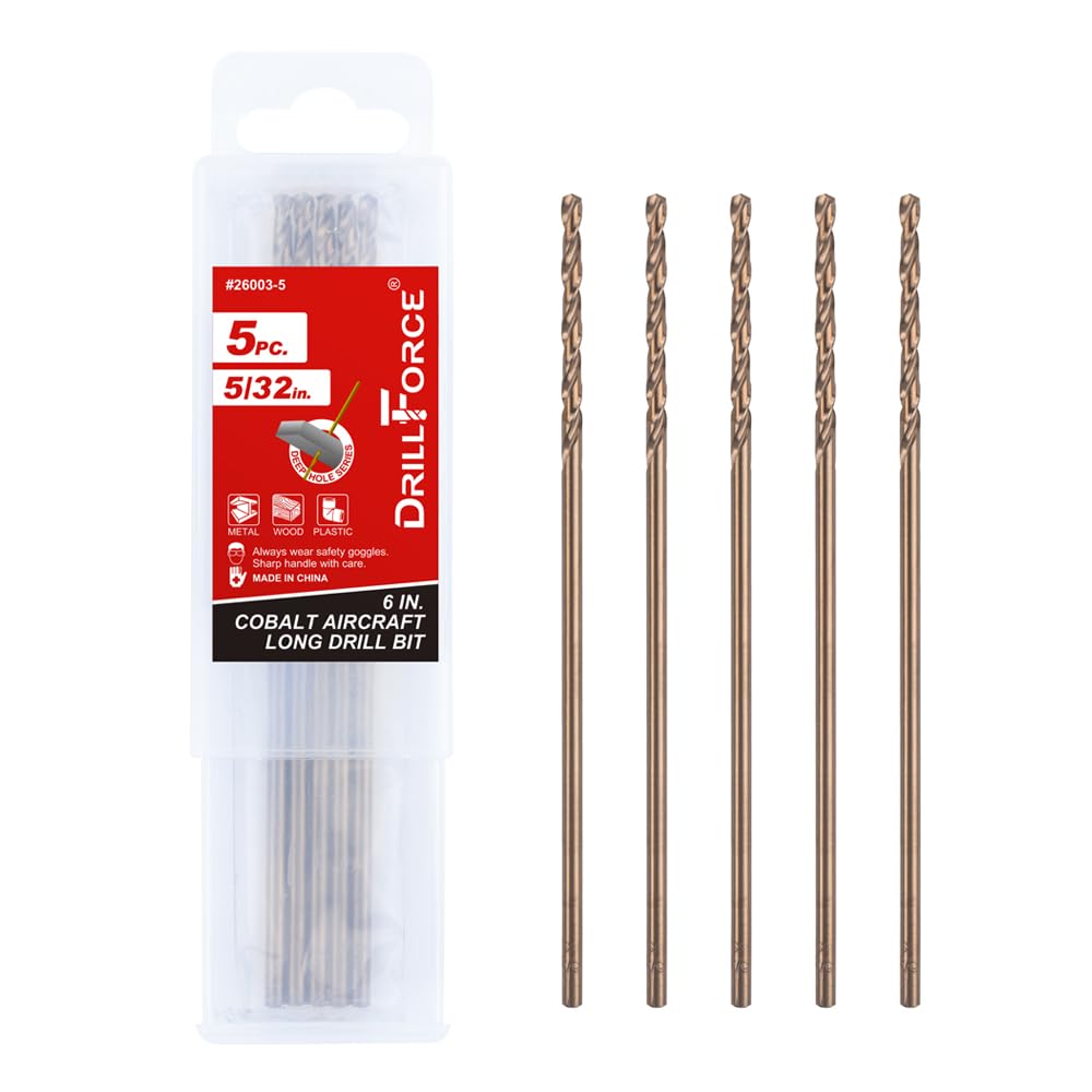 VALYRIANTOOL 5/32 in. x 6 in. Cobalt Aircraft Extension Drill Bits Set(5PCS), M35 High Speed Steel Drill Bit Extra Long Deep Hole Drilling for Stainless Steel, Plastic and Wood