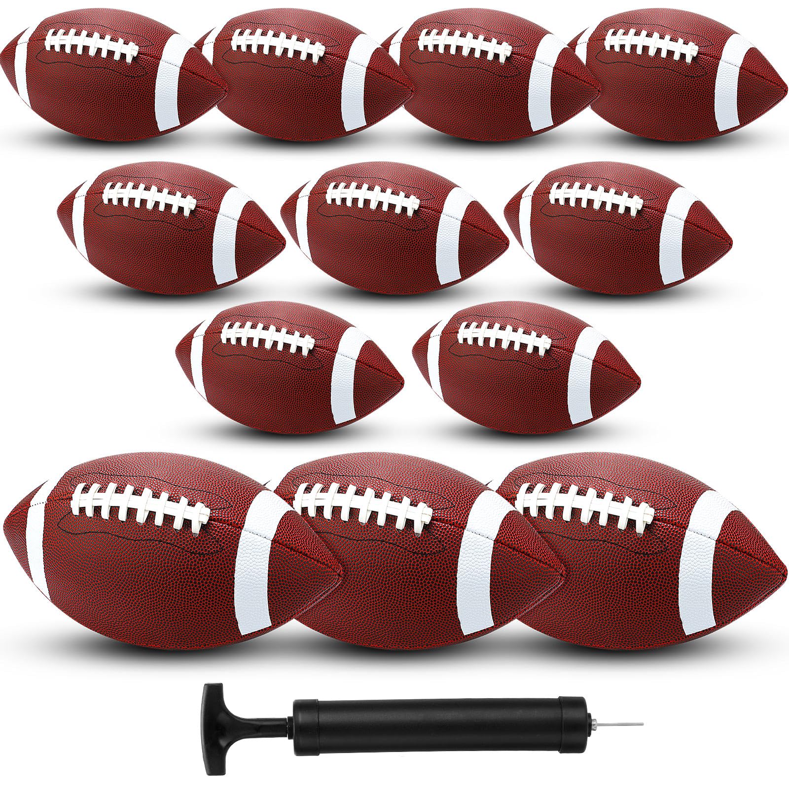 Jerify 12 Pcs Composite Leather Footballs with Pump,Size 6,Brown White